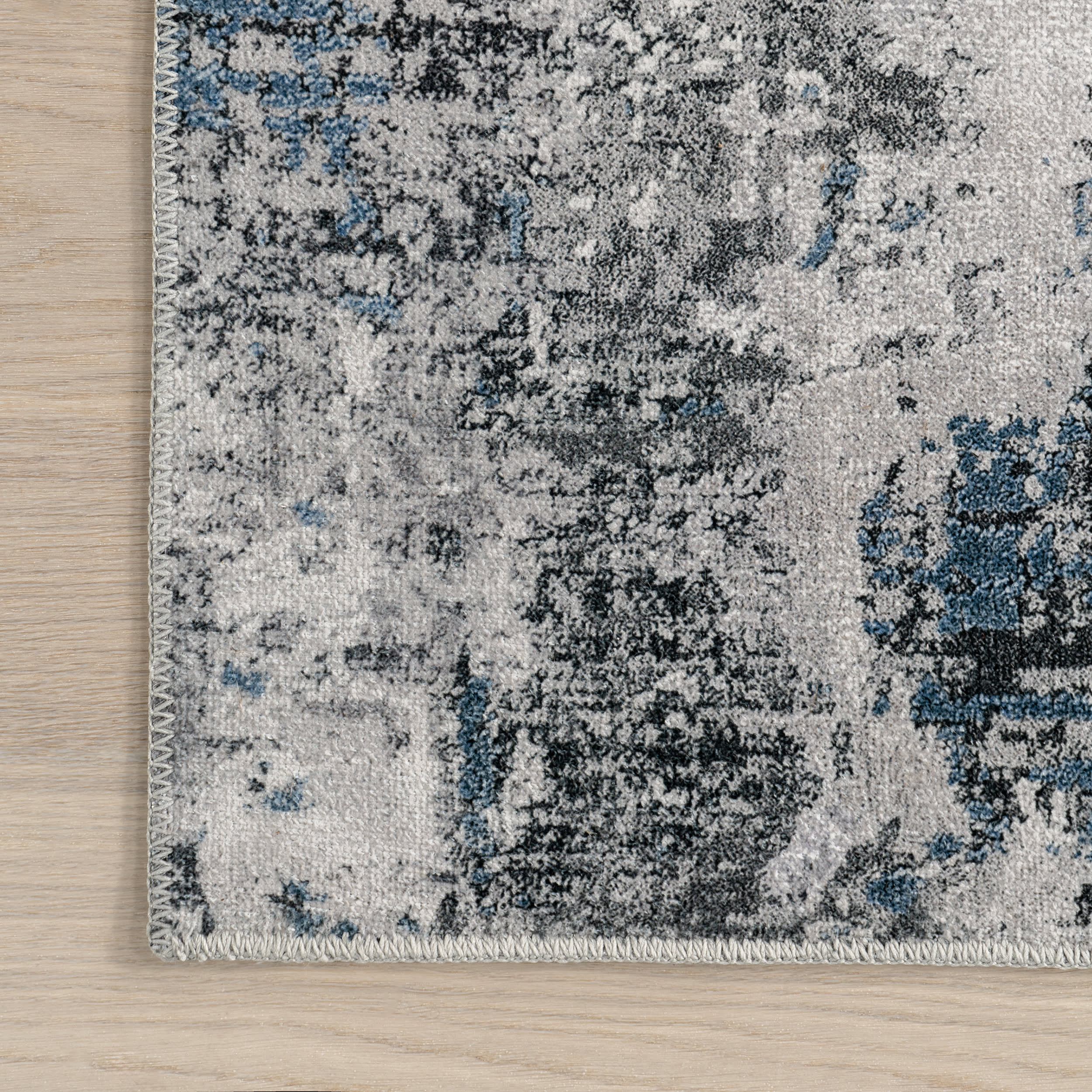 Faded Abstract Washable Rug | Blue Grey - Image 3
