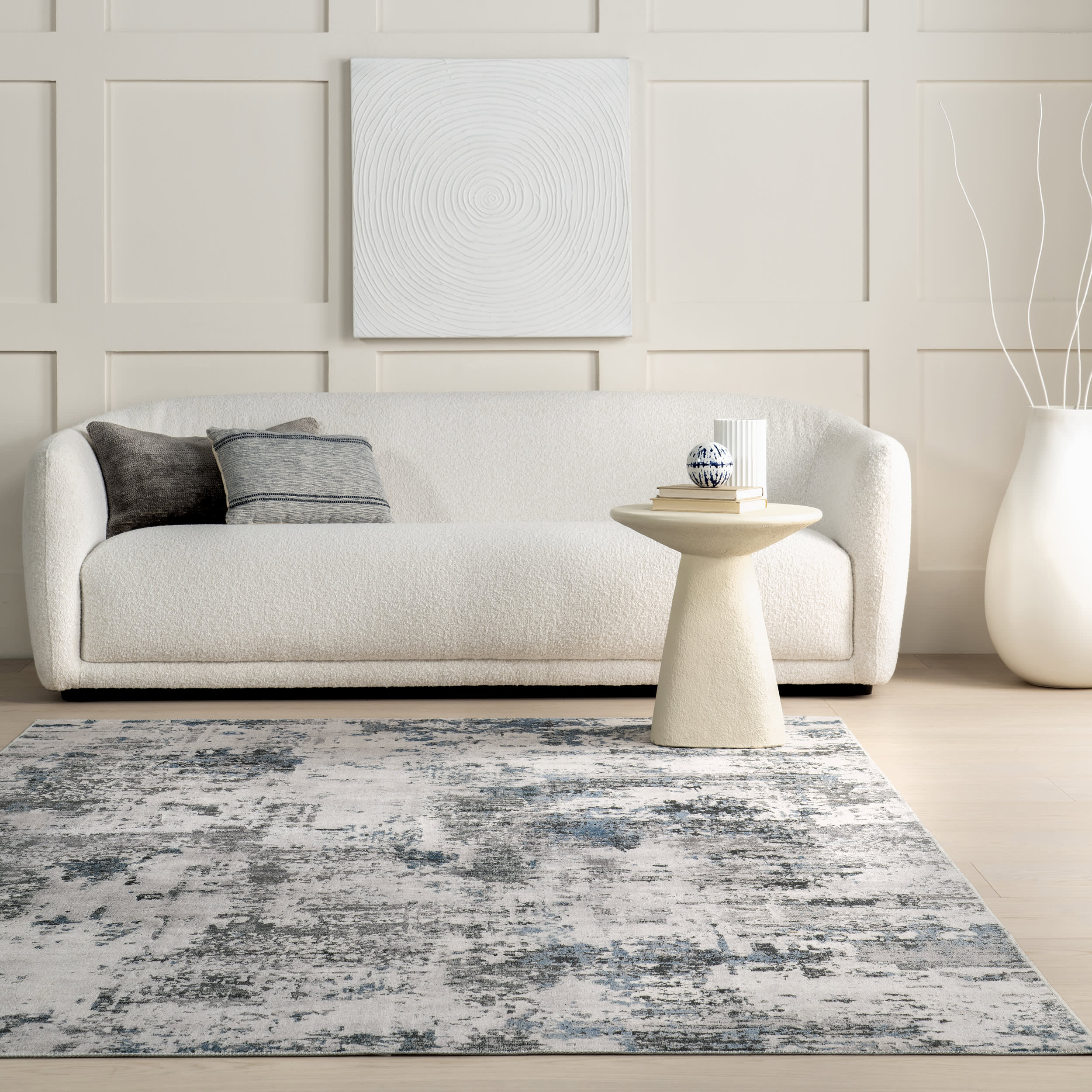 Faded Abstract Washable Rug | Blue Grey - Image 4