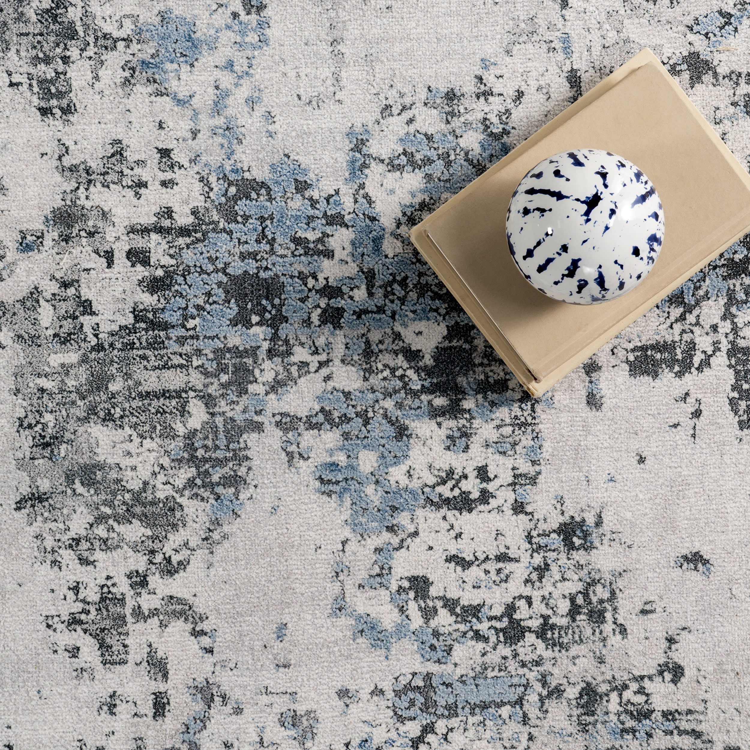 Faded Abstract Washable Rug | Blue Grey - Image 8