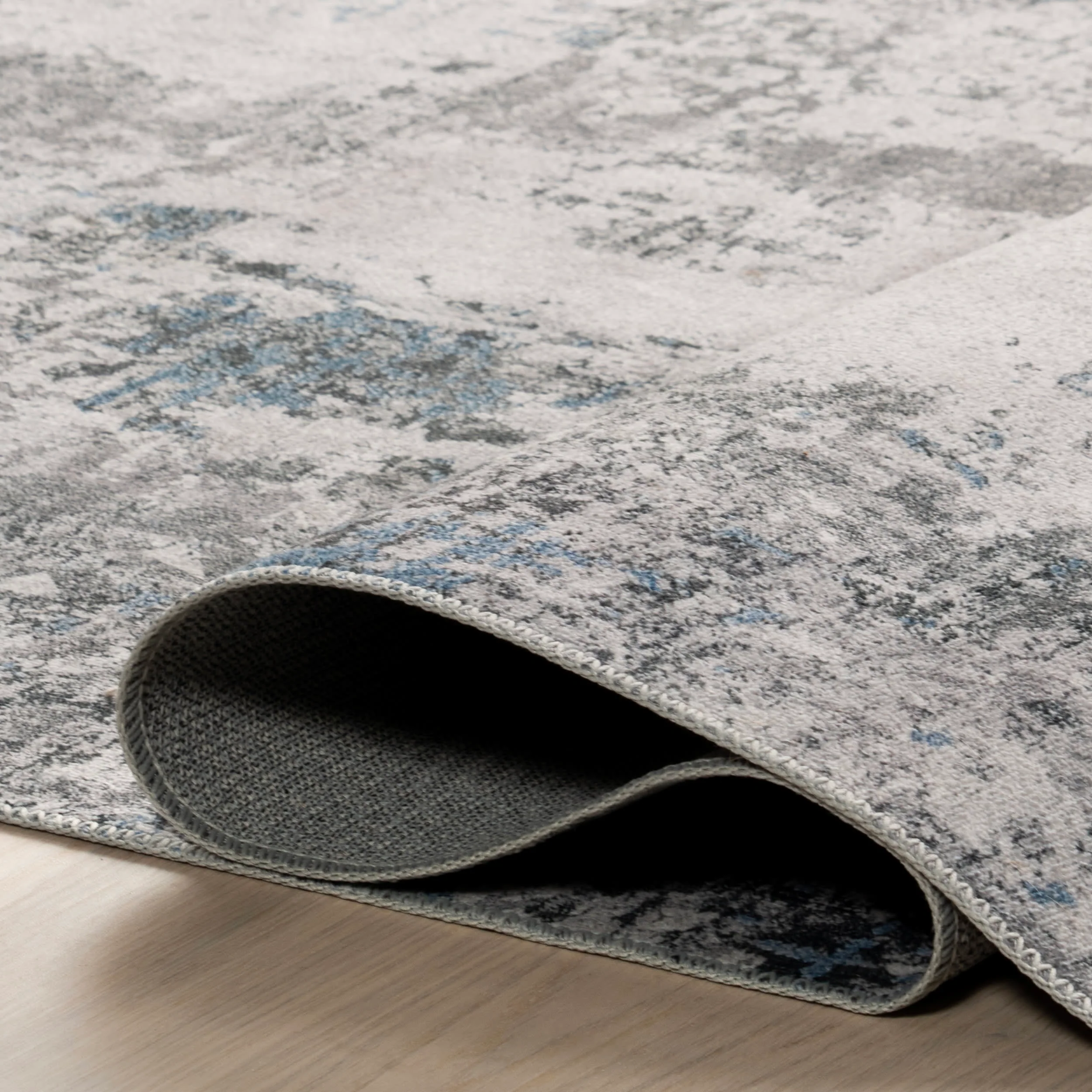 Faded Abstract Washable Rug | Blue Grey - Image 9