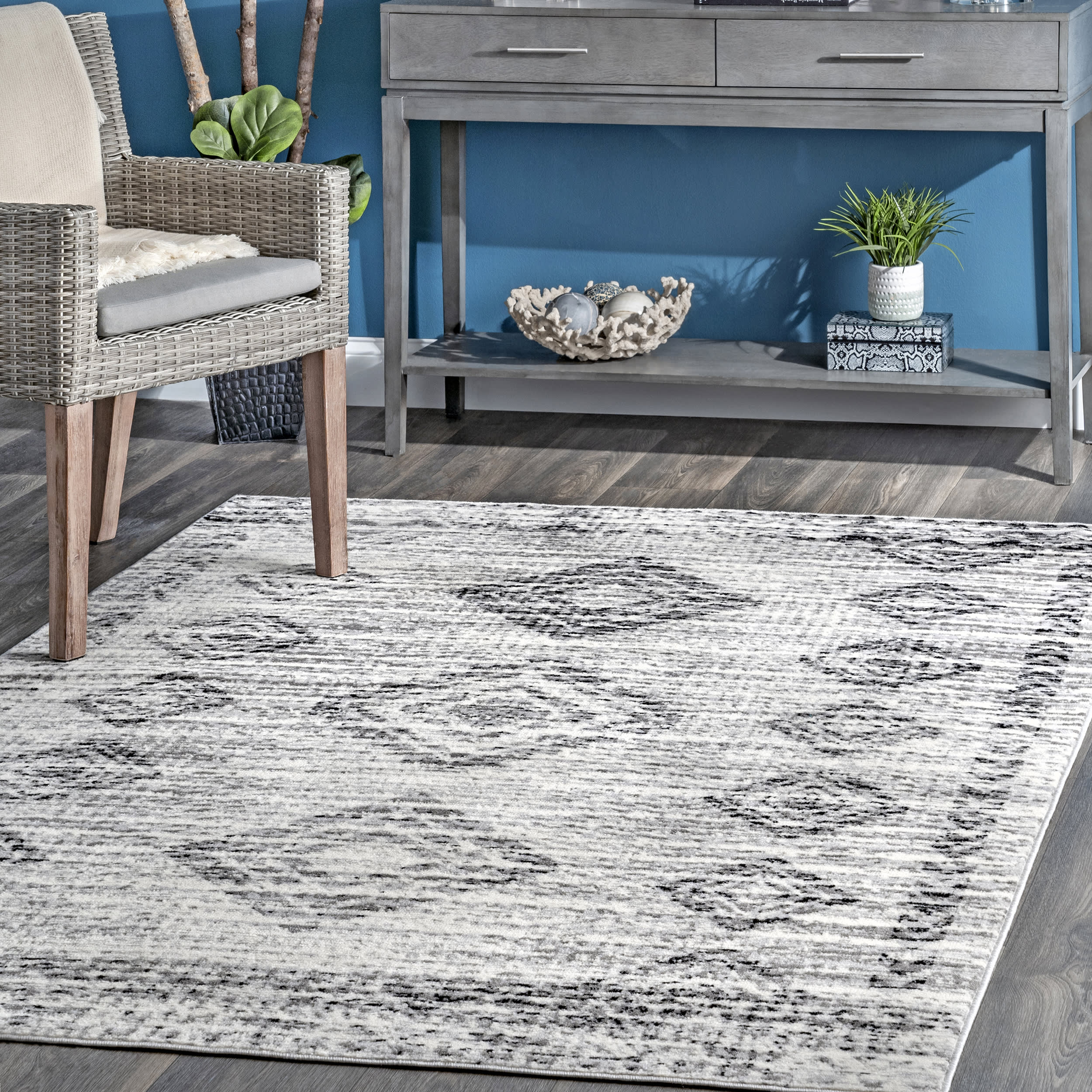 Faded Aztec Rug | Grey - Image 2