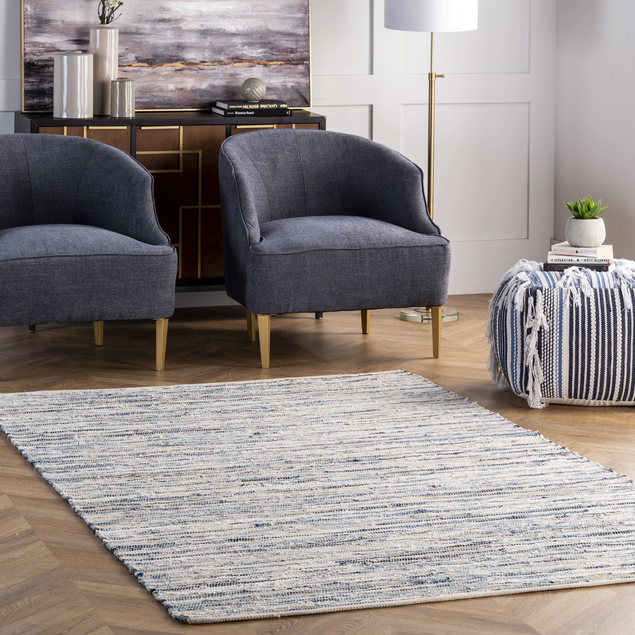 Faded Denim Stripes Rug | Blue - Image 2