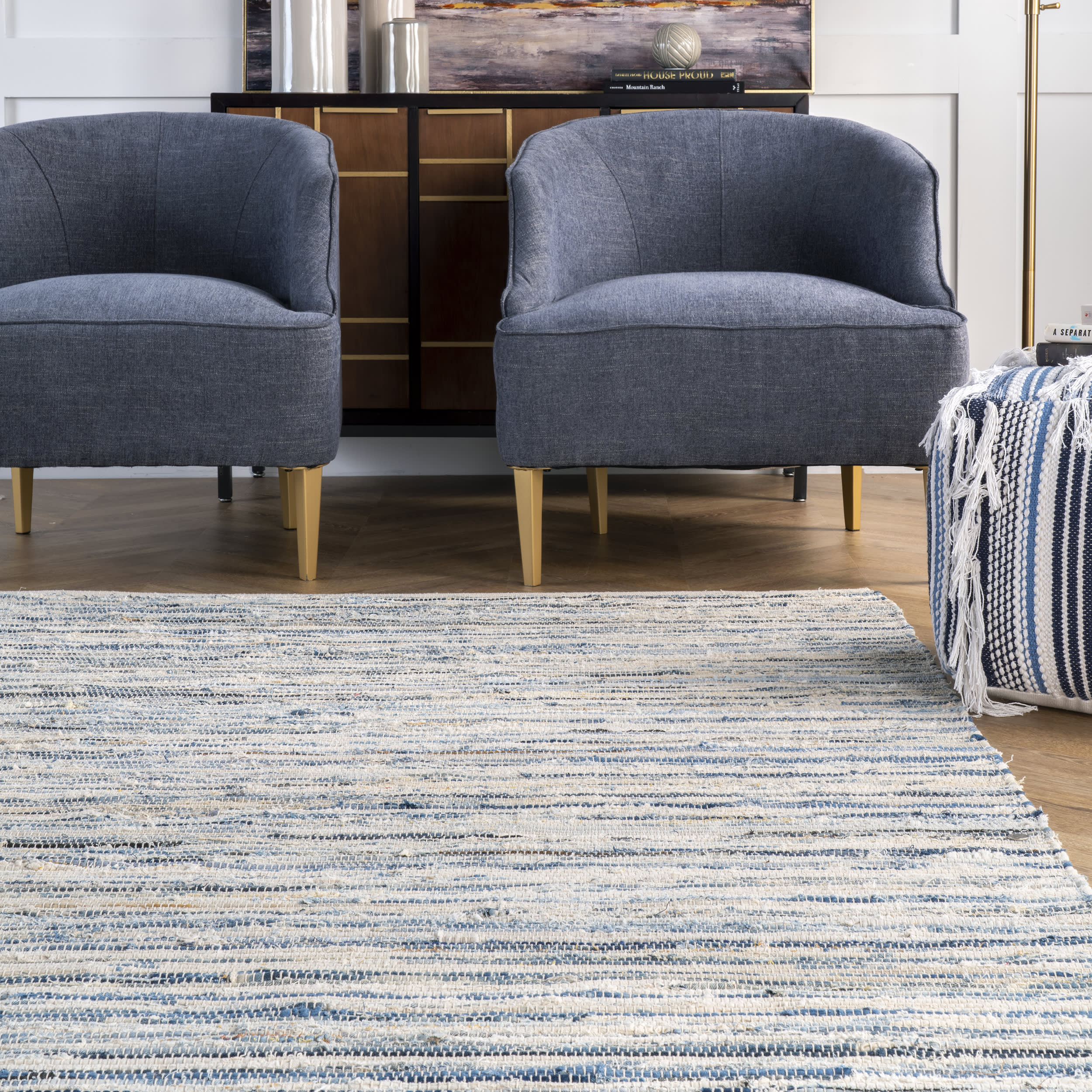 Faded Denim Stripes Rug | Blue - Image 4
