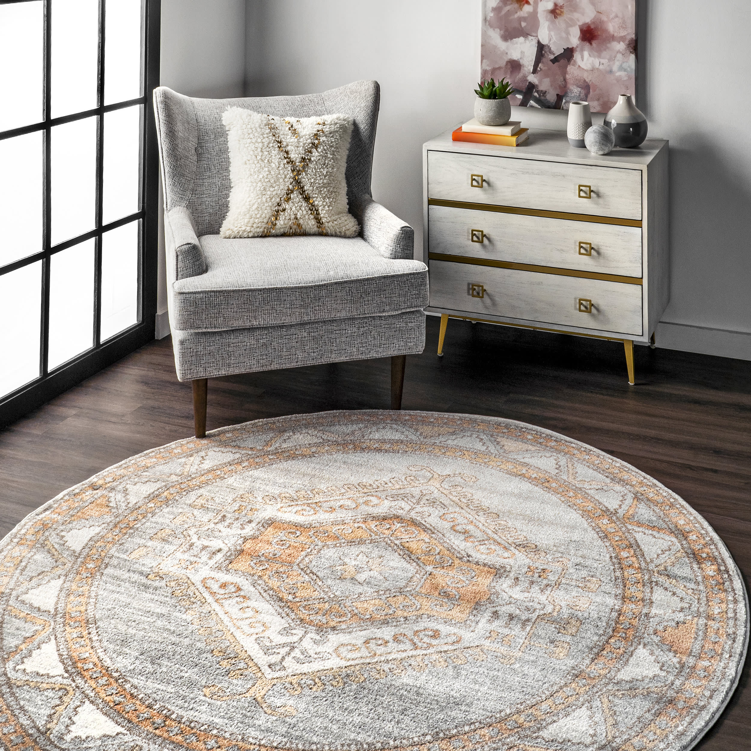 Faded Geometric Rug | Orange - Image 2