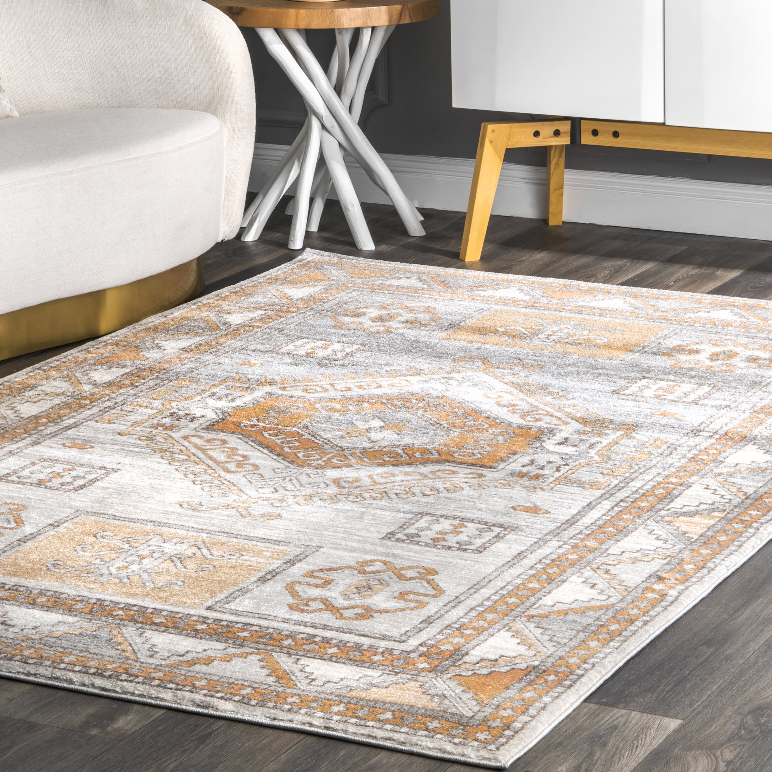 Faded Geometric Rug | Orange - Image 2