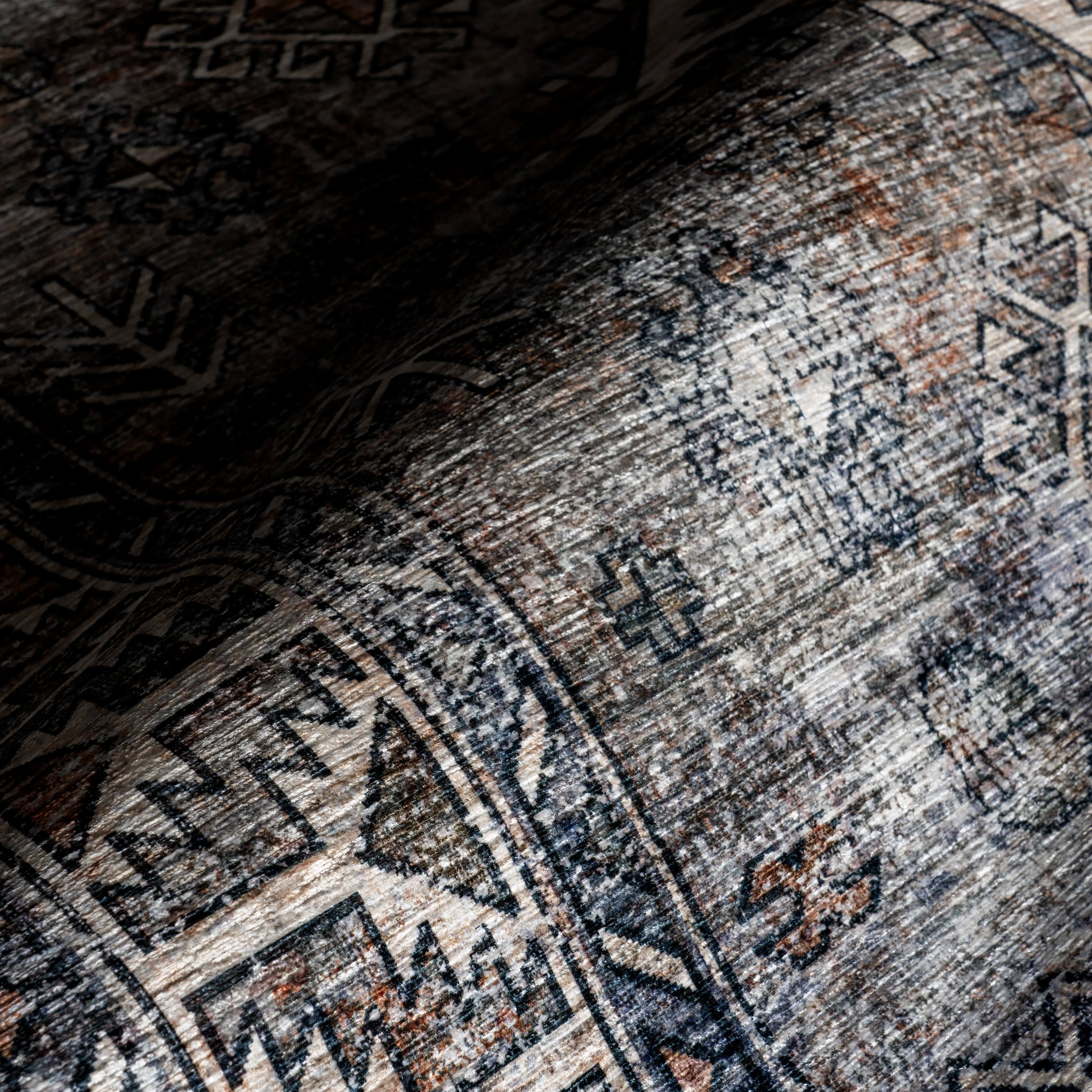 Faded Geometric Spill Proof Washable Rug | Rust - Image 3
