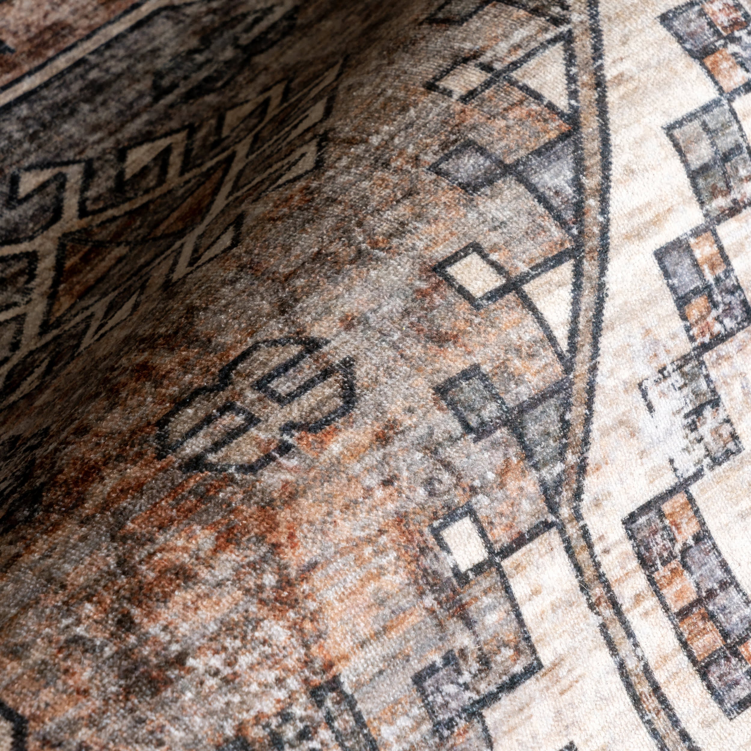 Faded Geometric Washable Rug | Rust - Image 3