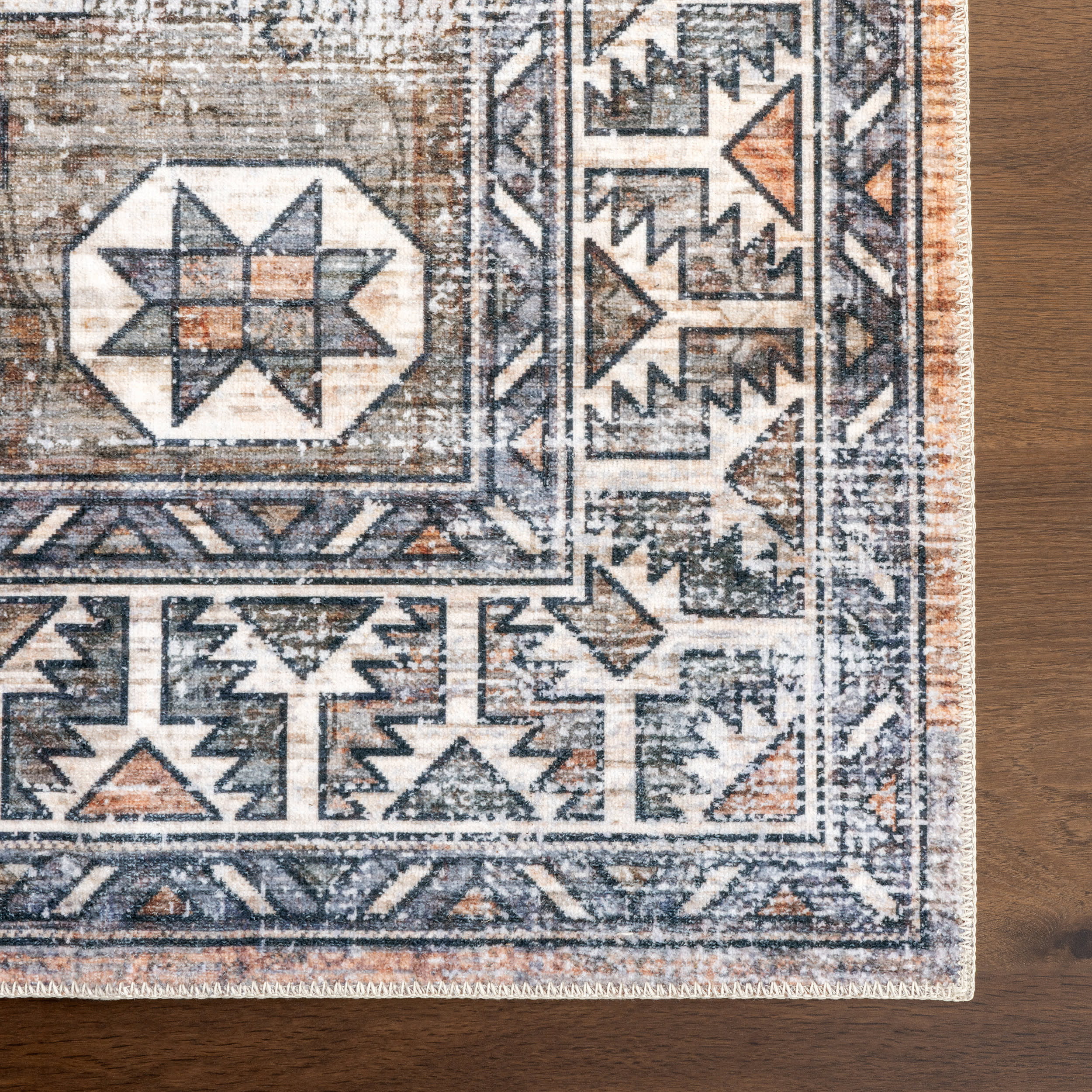 Faded Geometric Washable Rug | Rust - Image 4