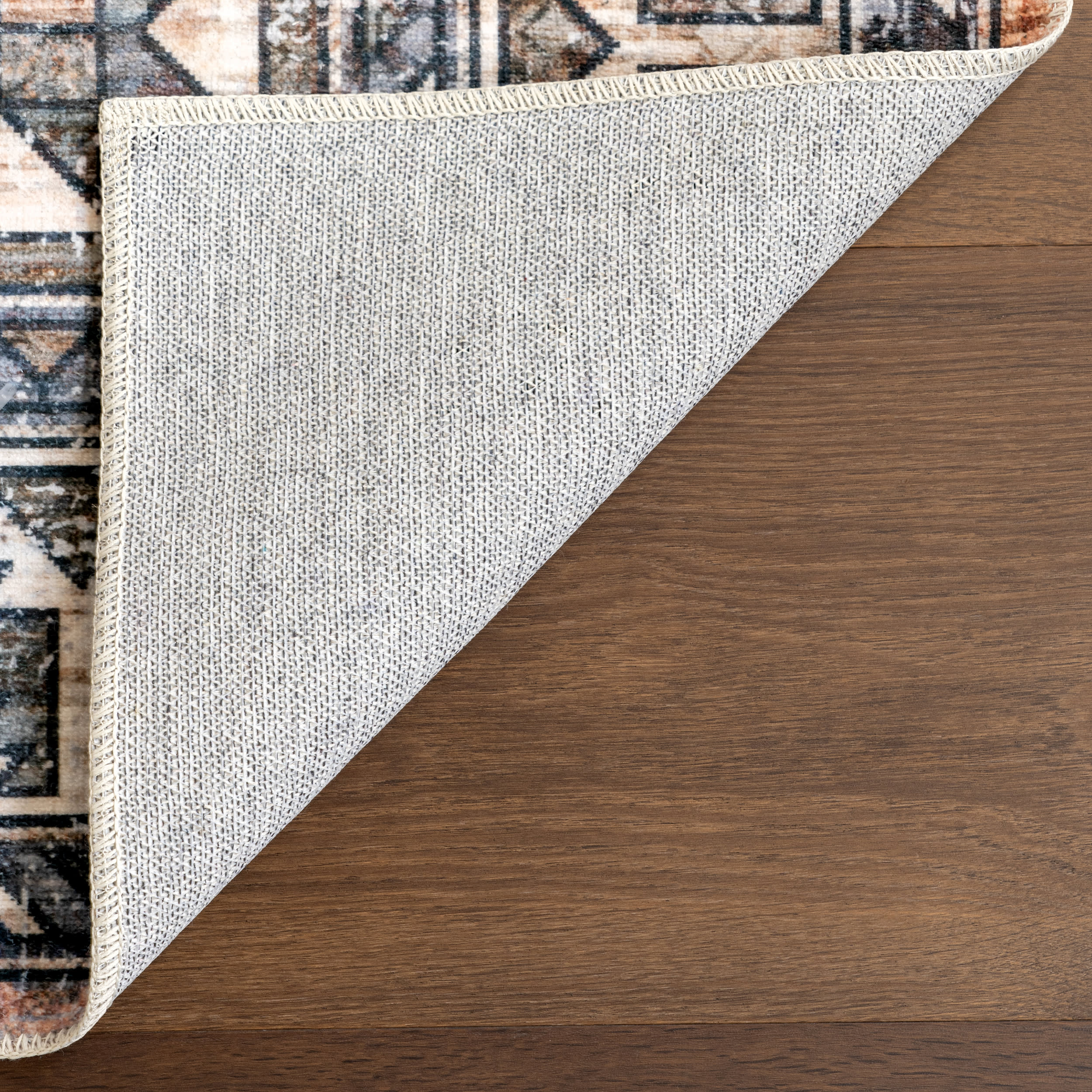 Faded Geometric Washable Rug | Rust - Image 8