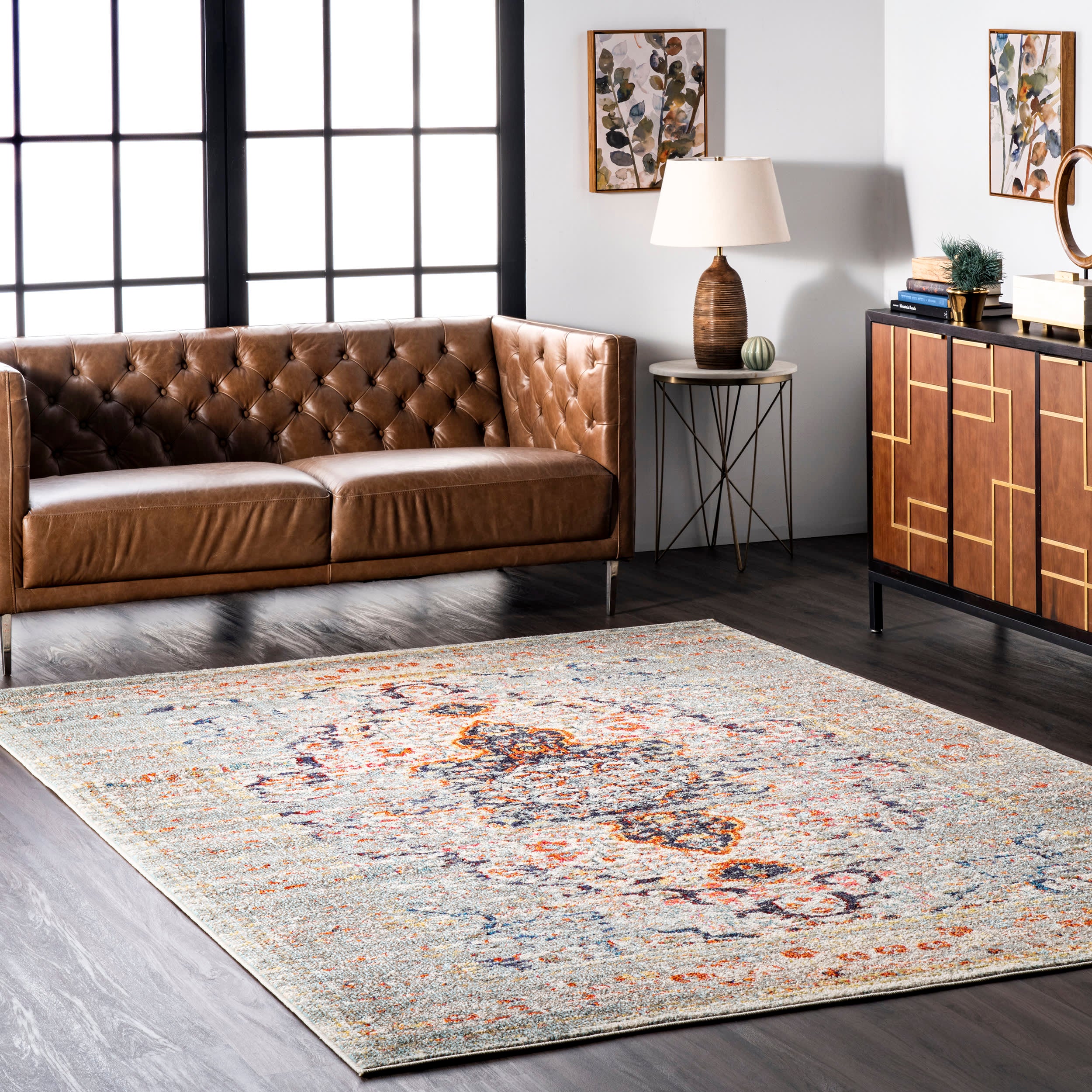 Faded Gothic Medallion Rug | Grey - Image 2