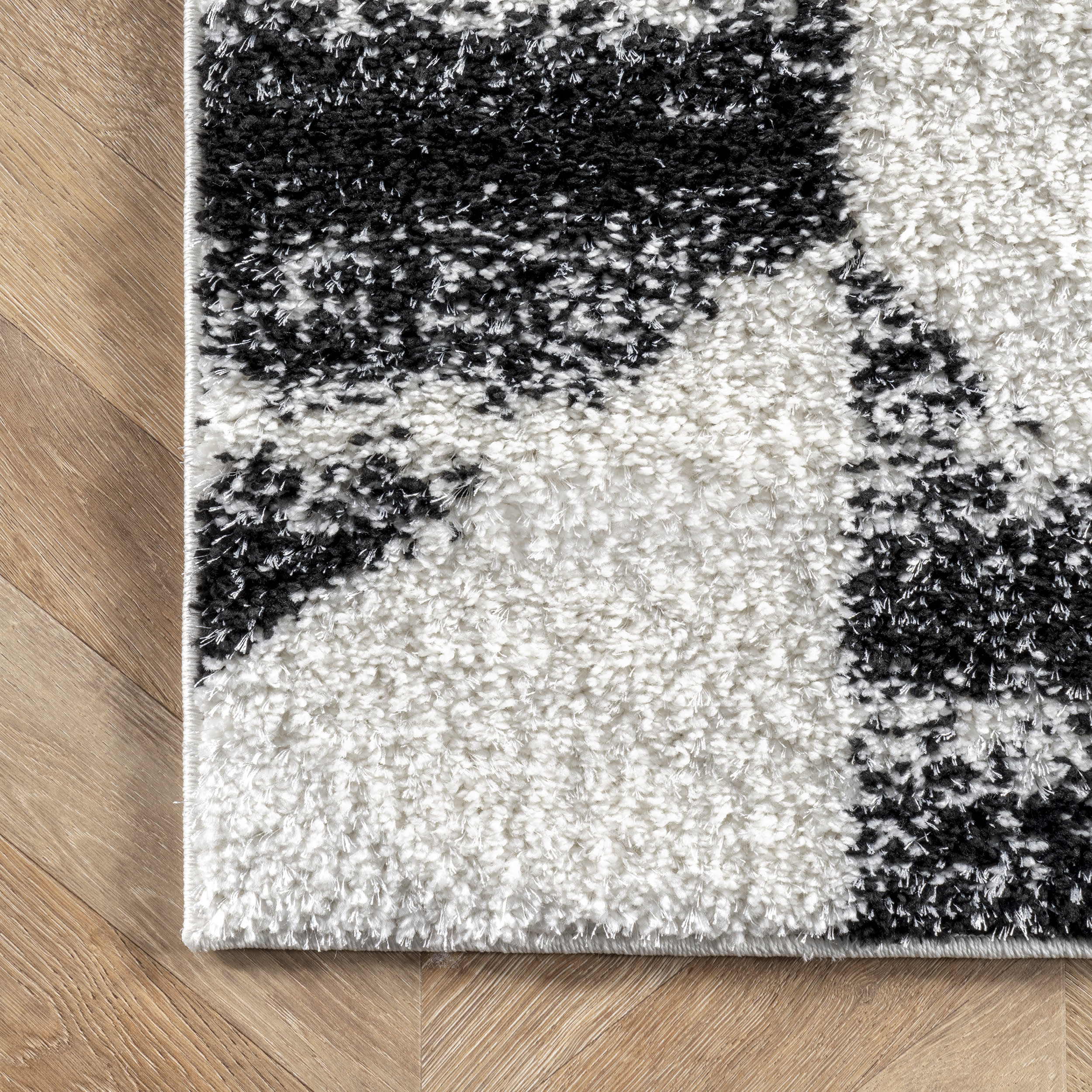 Faded Herringbone Shag Rug | Black And White - Image 3