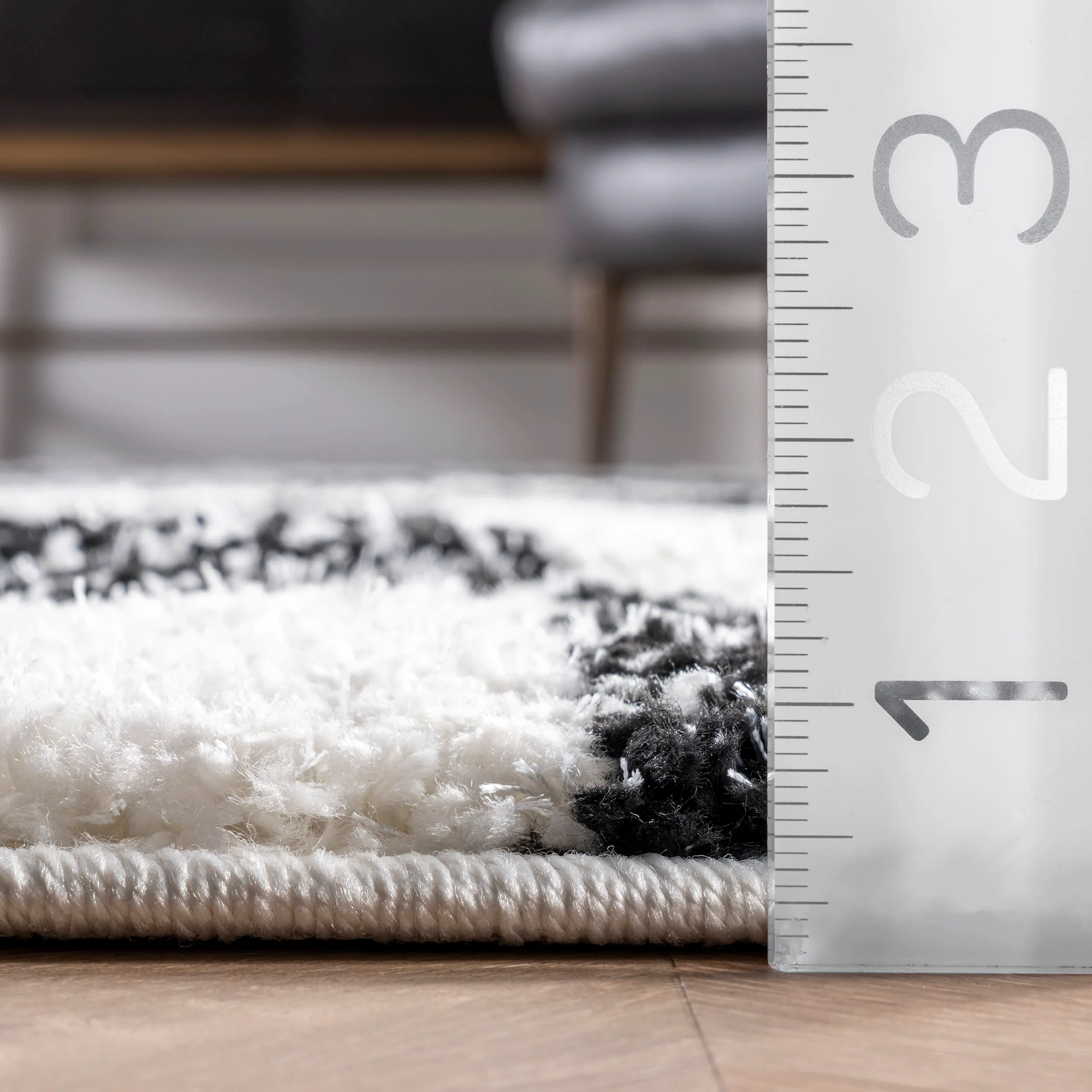 Faded Herringbone Shag Rug | Black And White - Image 5