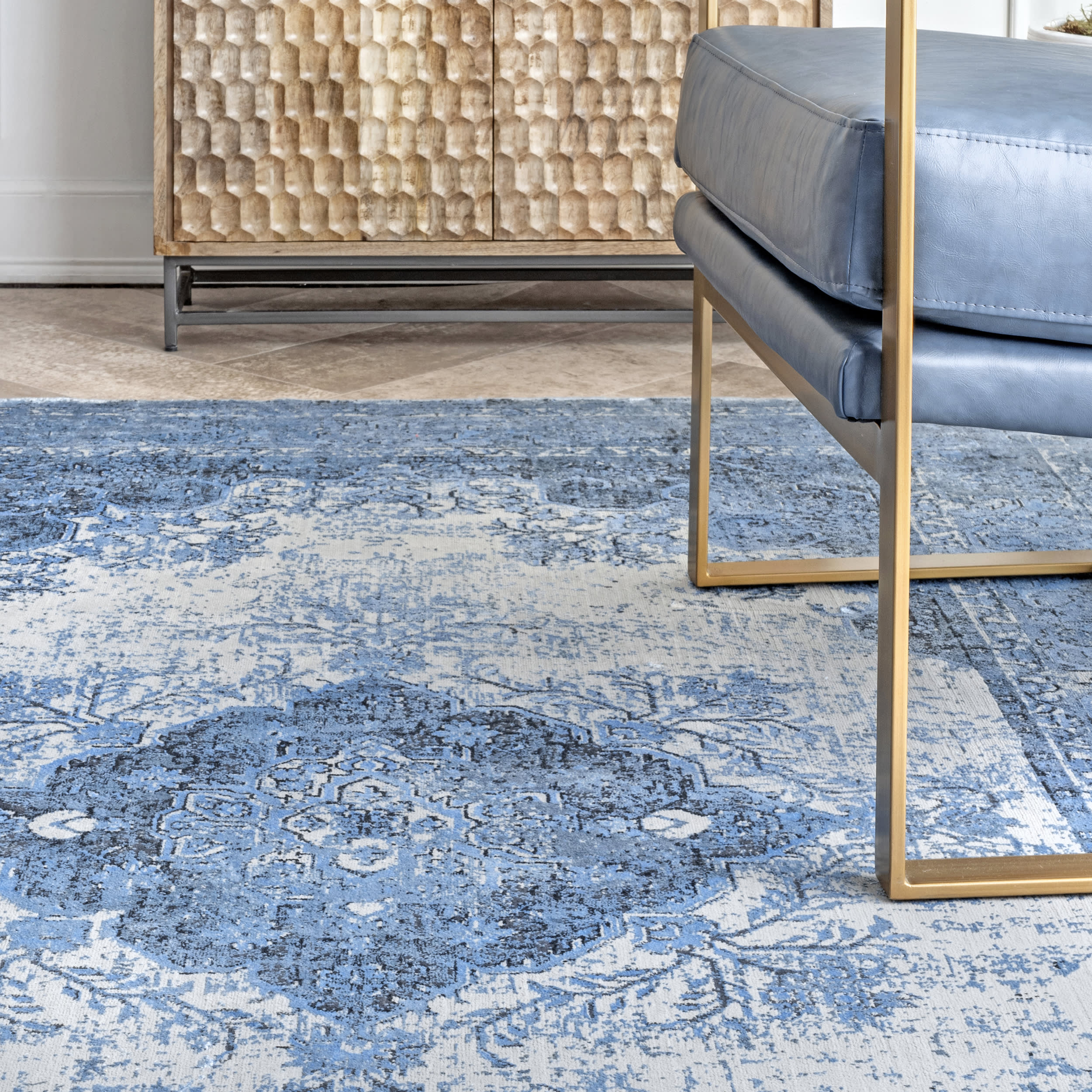 Faded Medallion Rug | Blue - Image 4