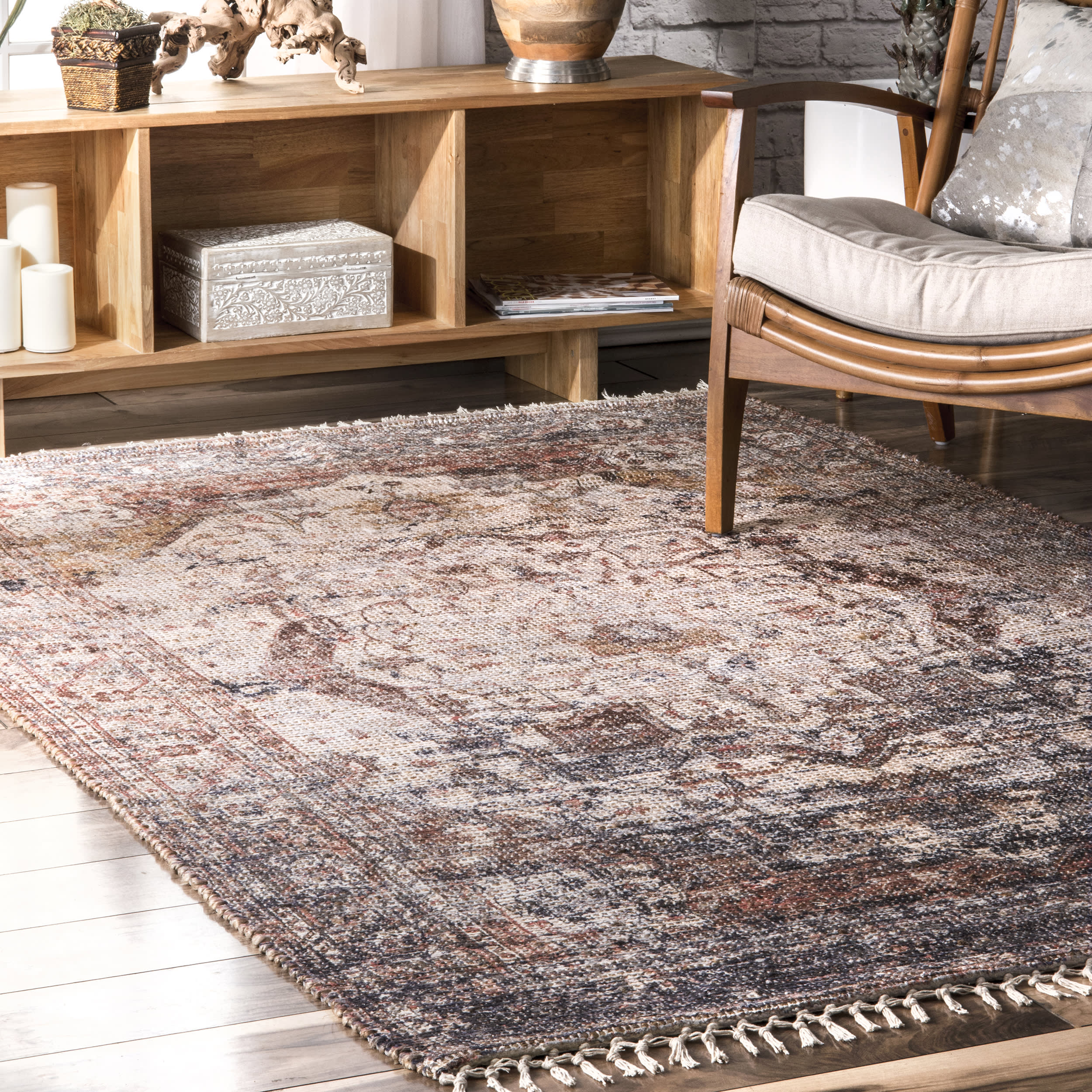 Faded Medallion Tassel Rug | Multicolor - Image 2