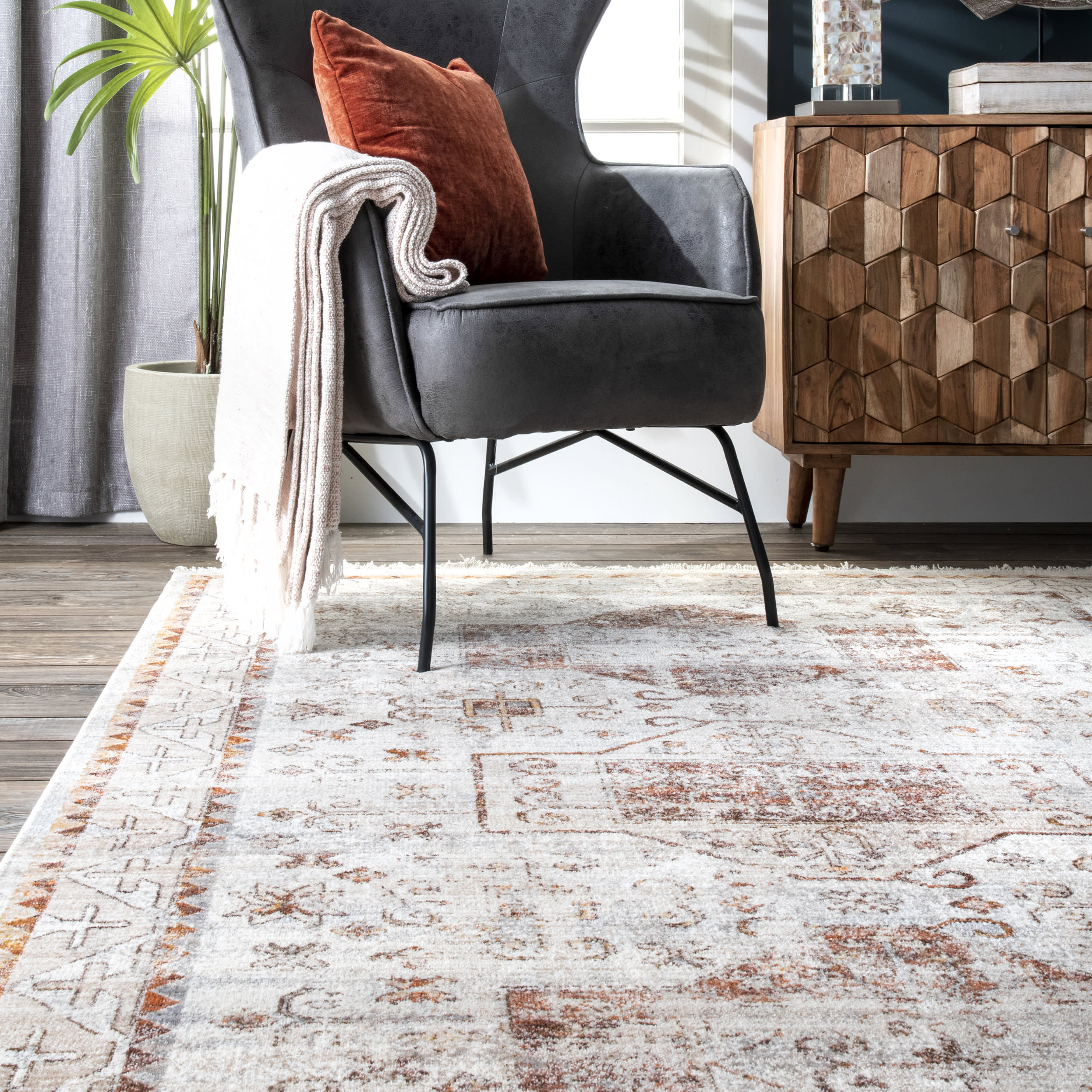 Faded Native Panels Rug | Beige - Image 4