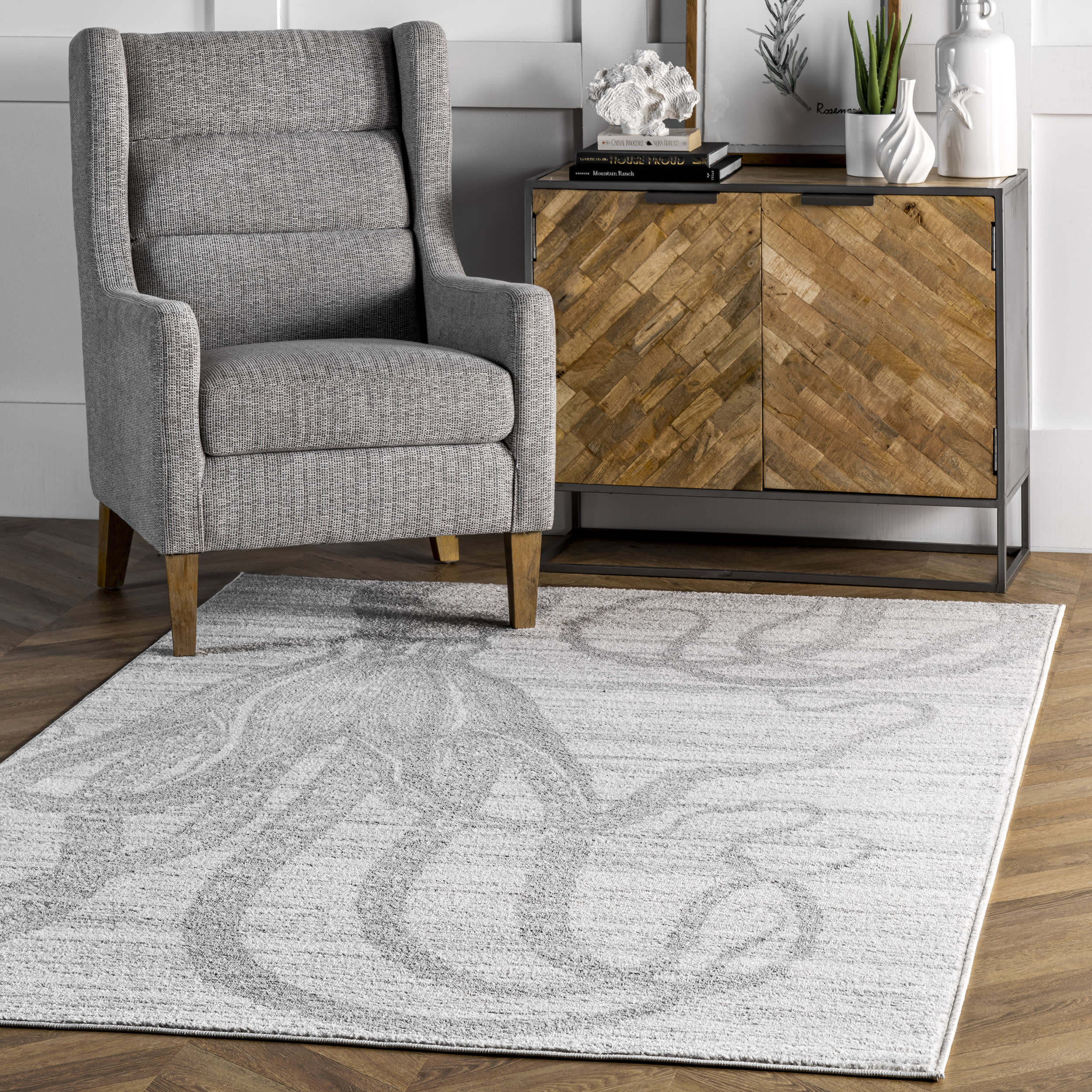 Faded Octopus Rug | Silver - Image 2