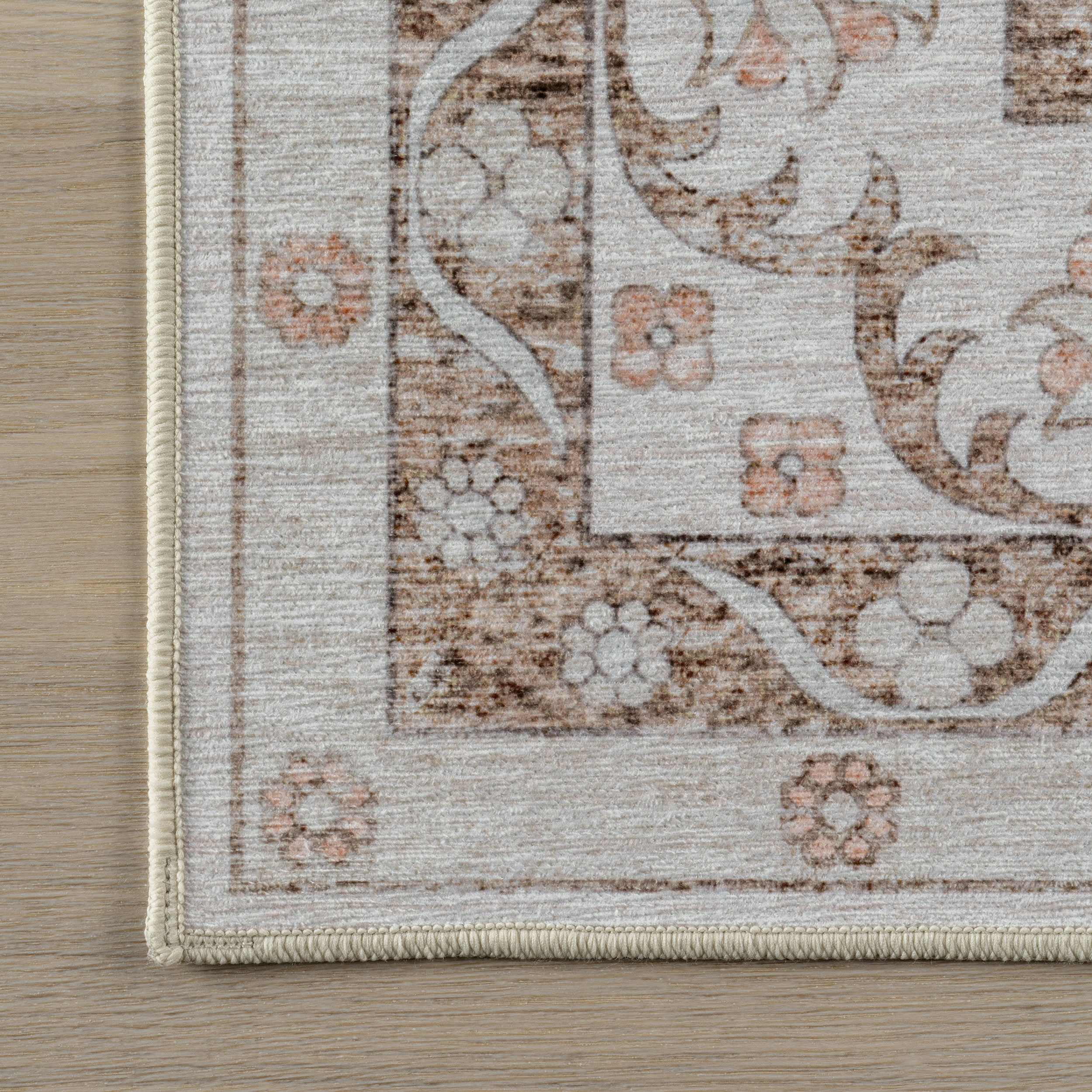 Faded Rosette Spill Proof Washable Rug | Peach - Image 4