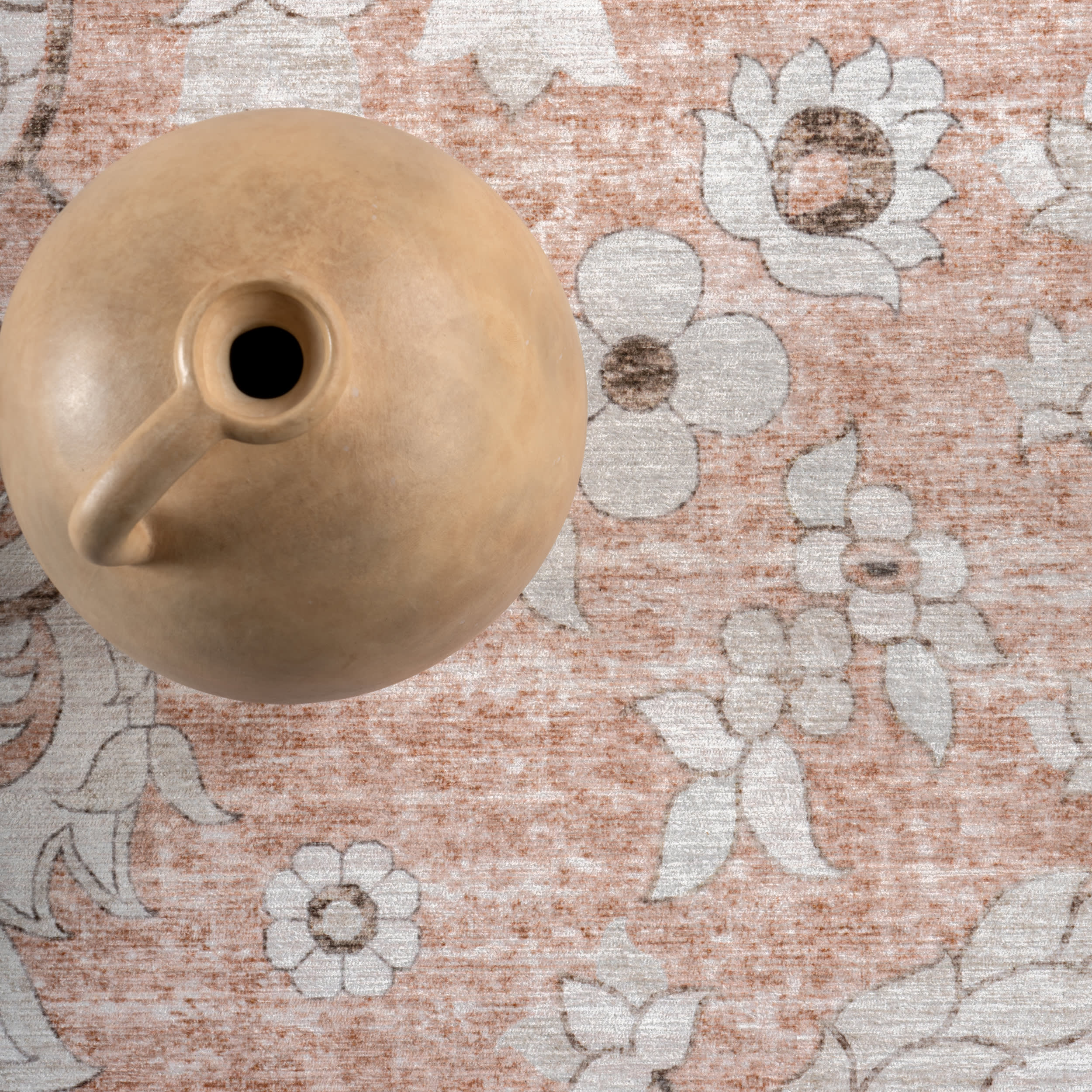 Faded Rosette Spill Proof Washable Rug | Peach - Image 8