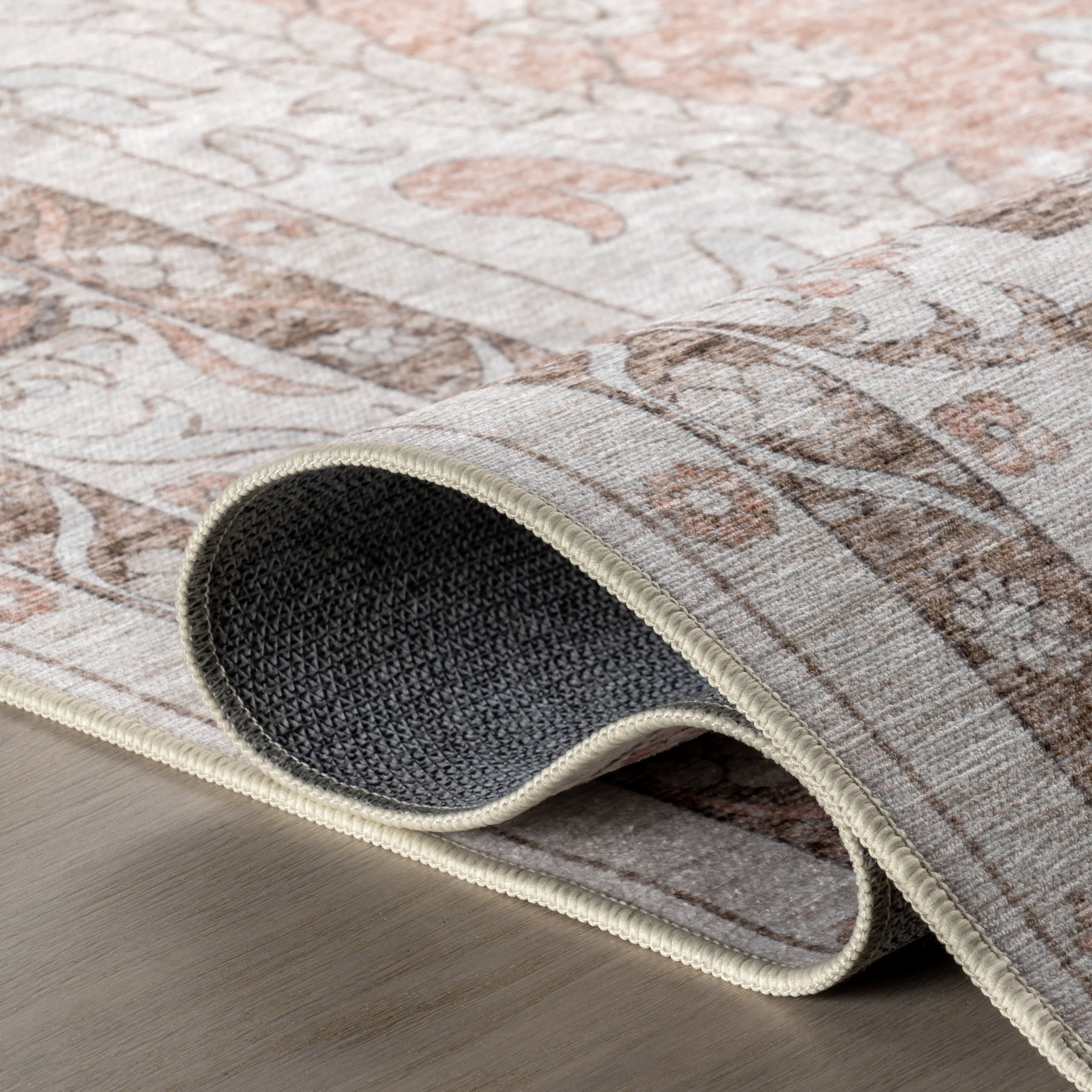Faded Rosette Spill Proof Washable Rug | Peach - Image 9
