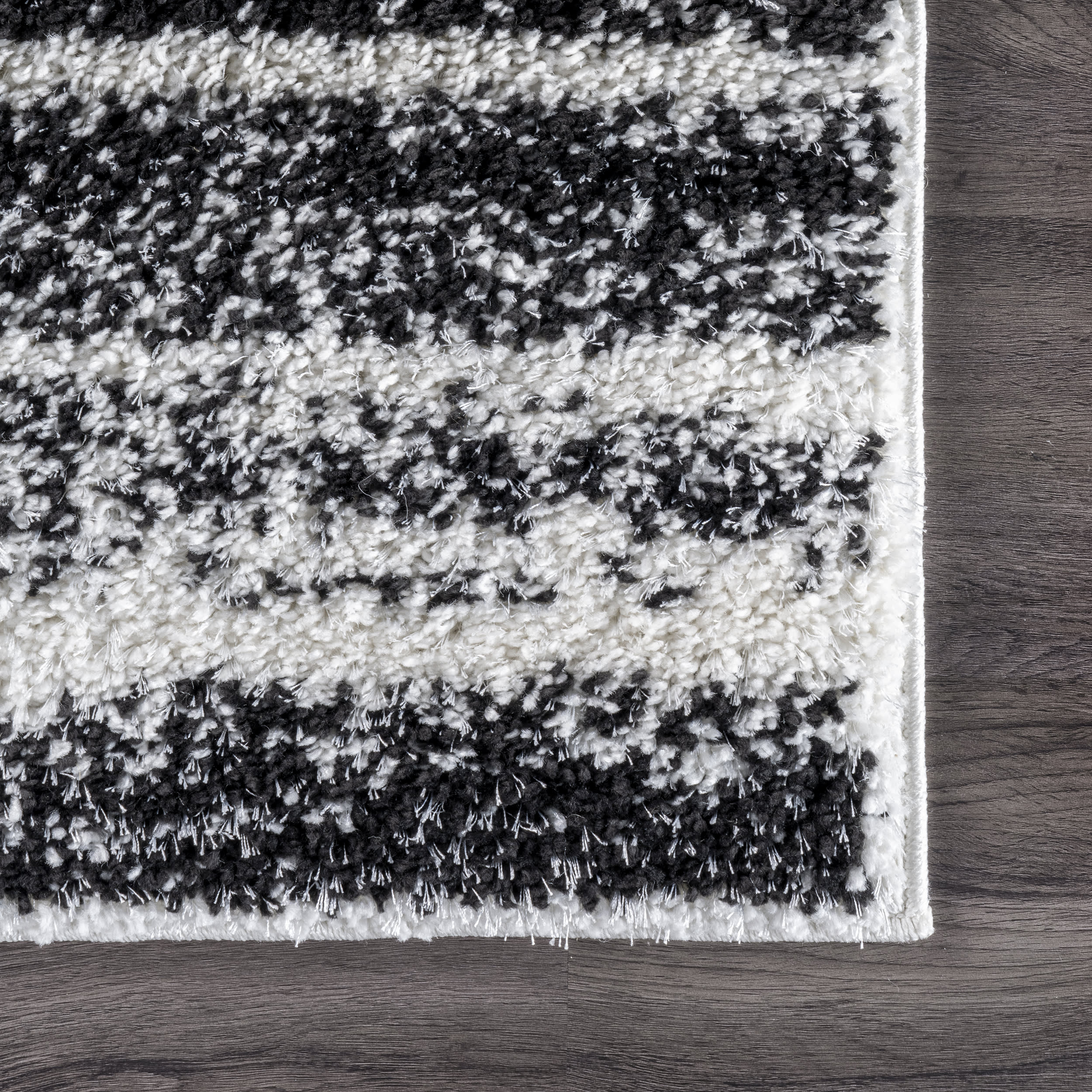 Faded Striped Shag Rug | Black And White - Image 3