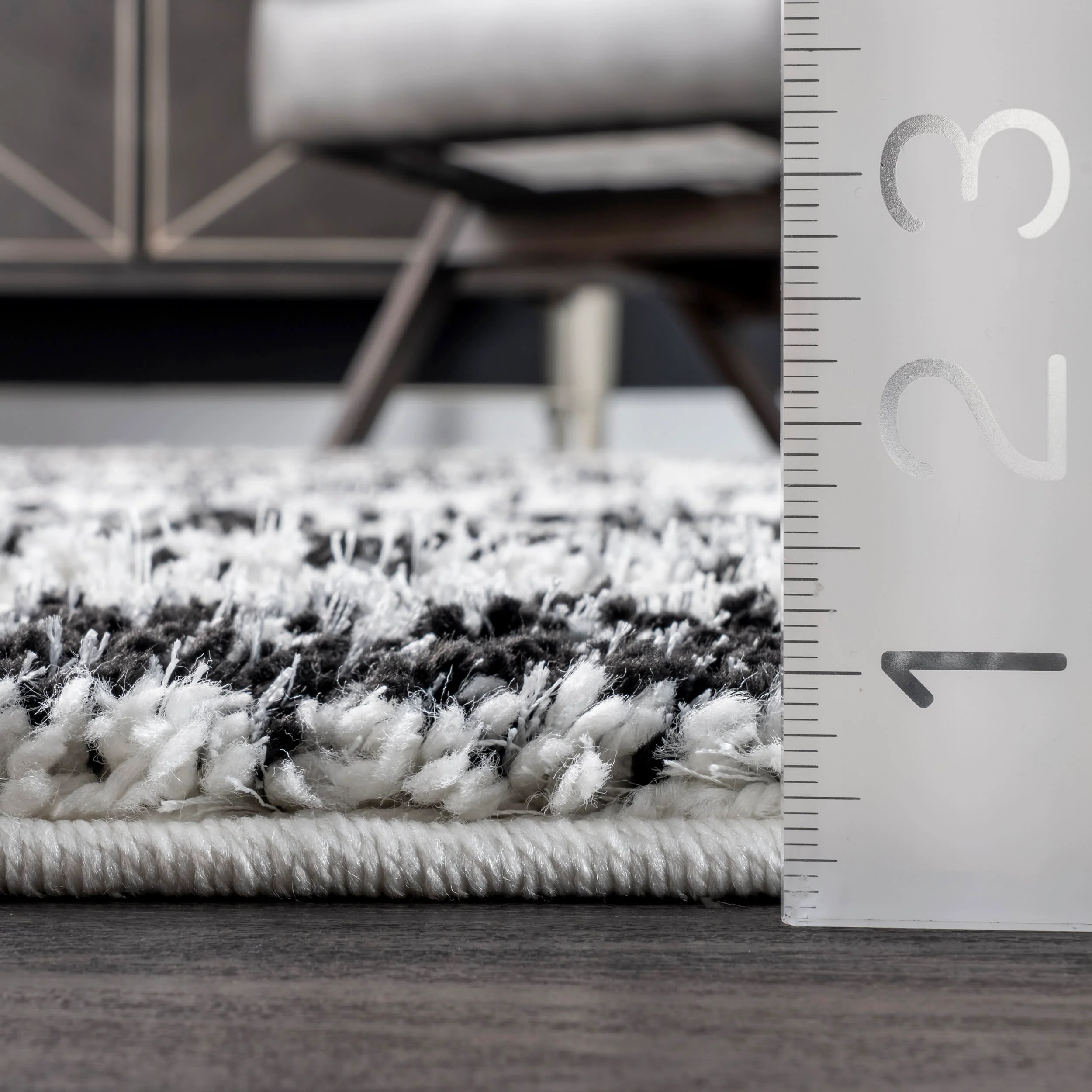 Faded Striped Shag Rug | Black And White - Image 5