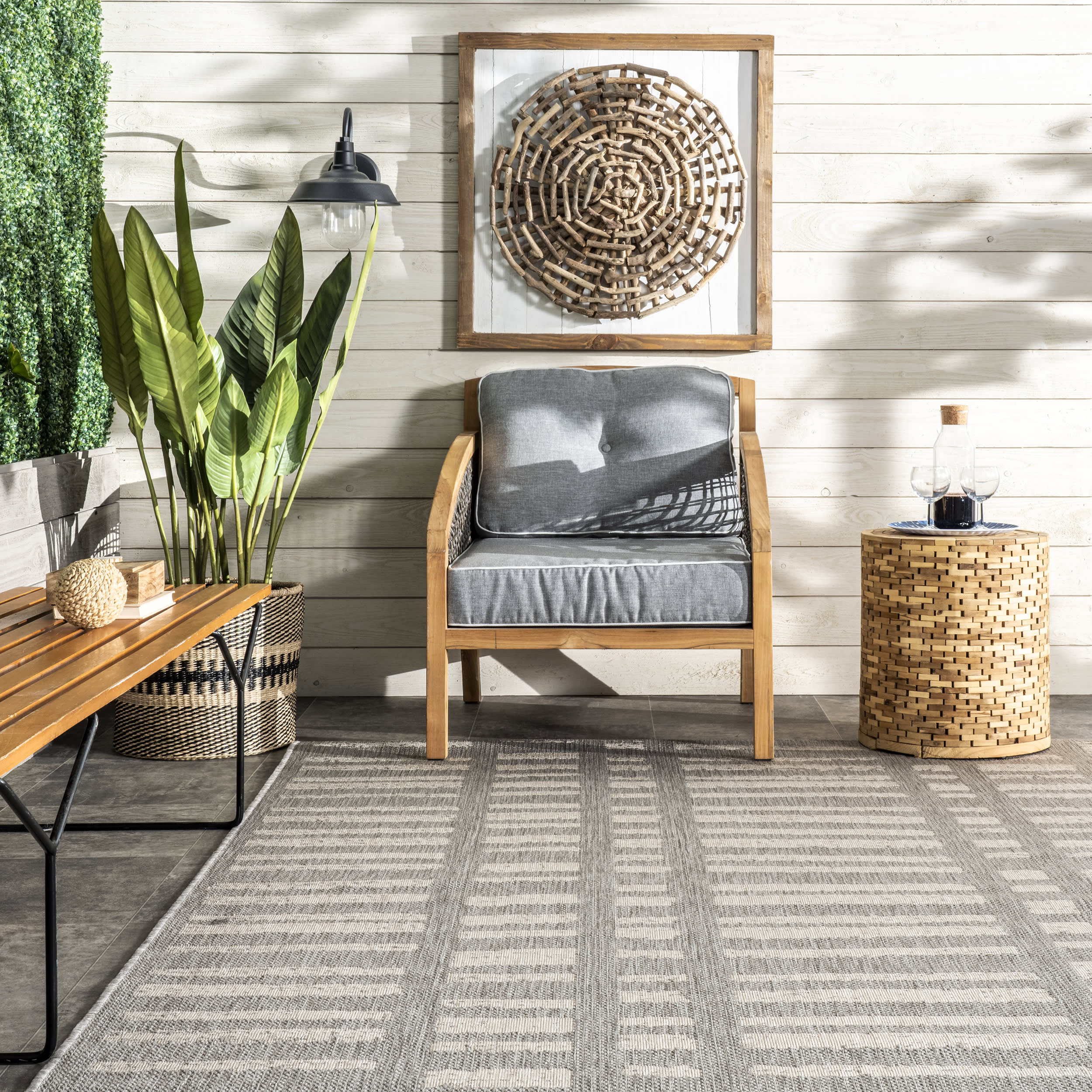 Faded Stripes Indoor/Outdoor Rug | Grey - Image 4