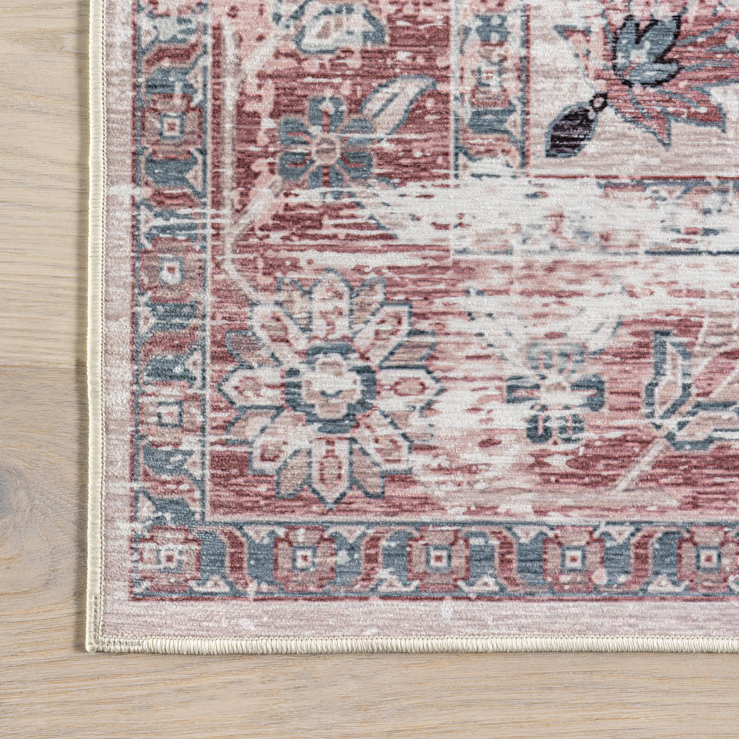 Faded Wreath Spill Proof Washable Rug | Light Grey - Image 4
