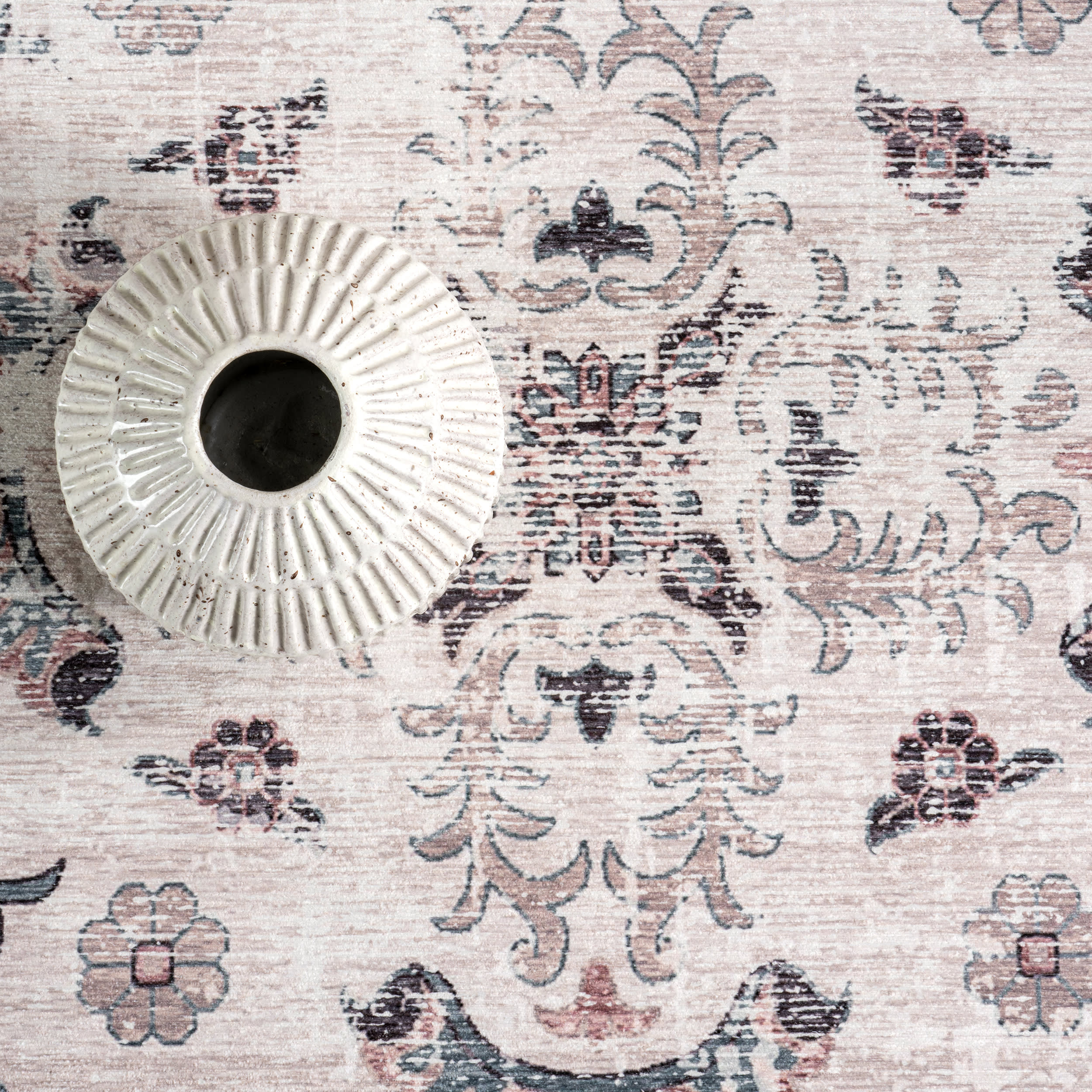 Faded Wreath Spill Proof Washable Rug | Light Grey - Image 8