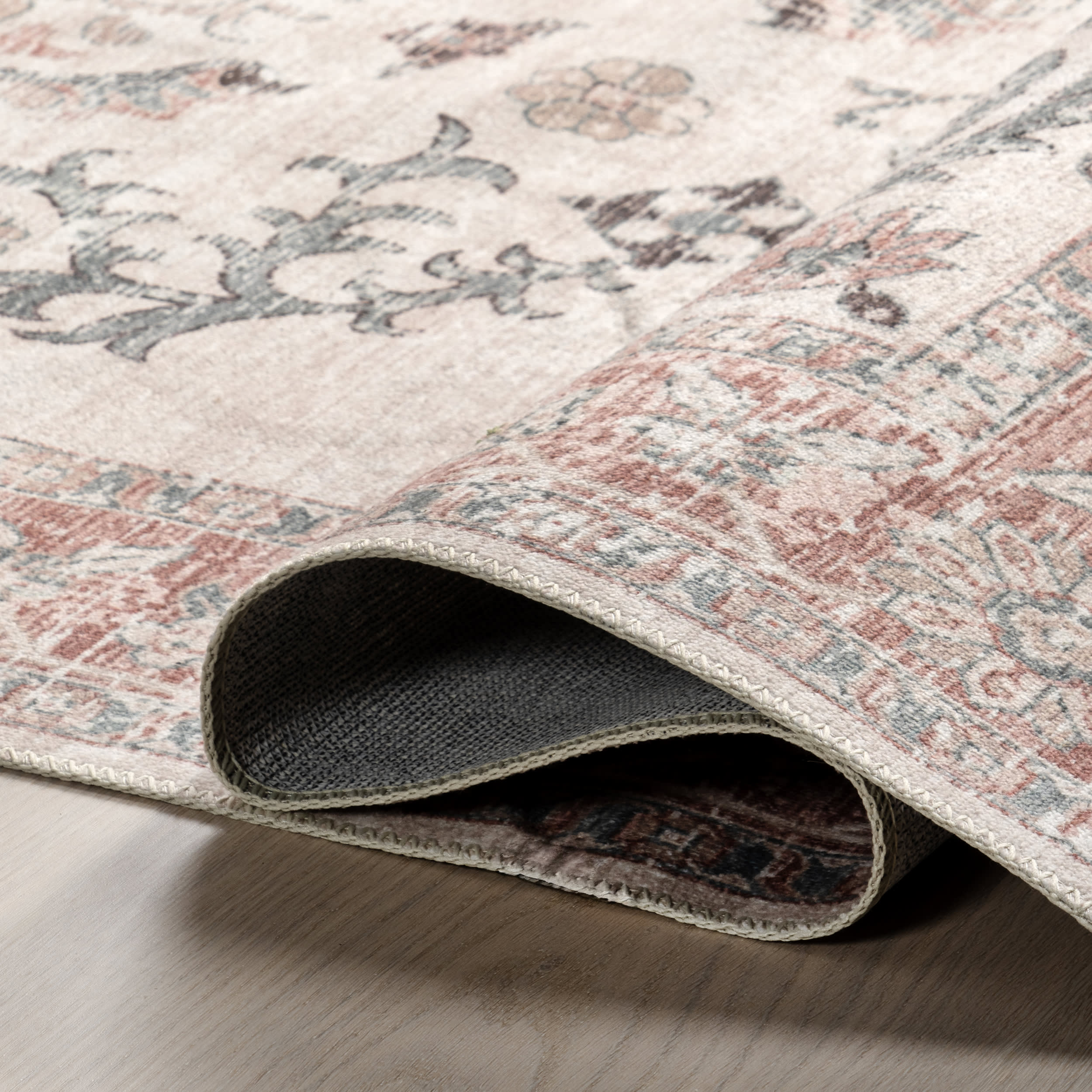 Faded Wreath Washable Rug | Light Grey - Image 9