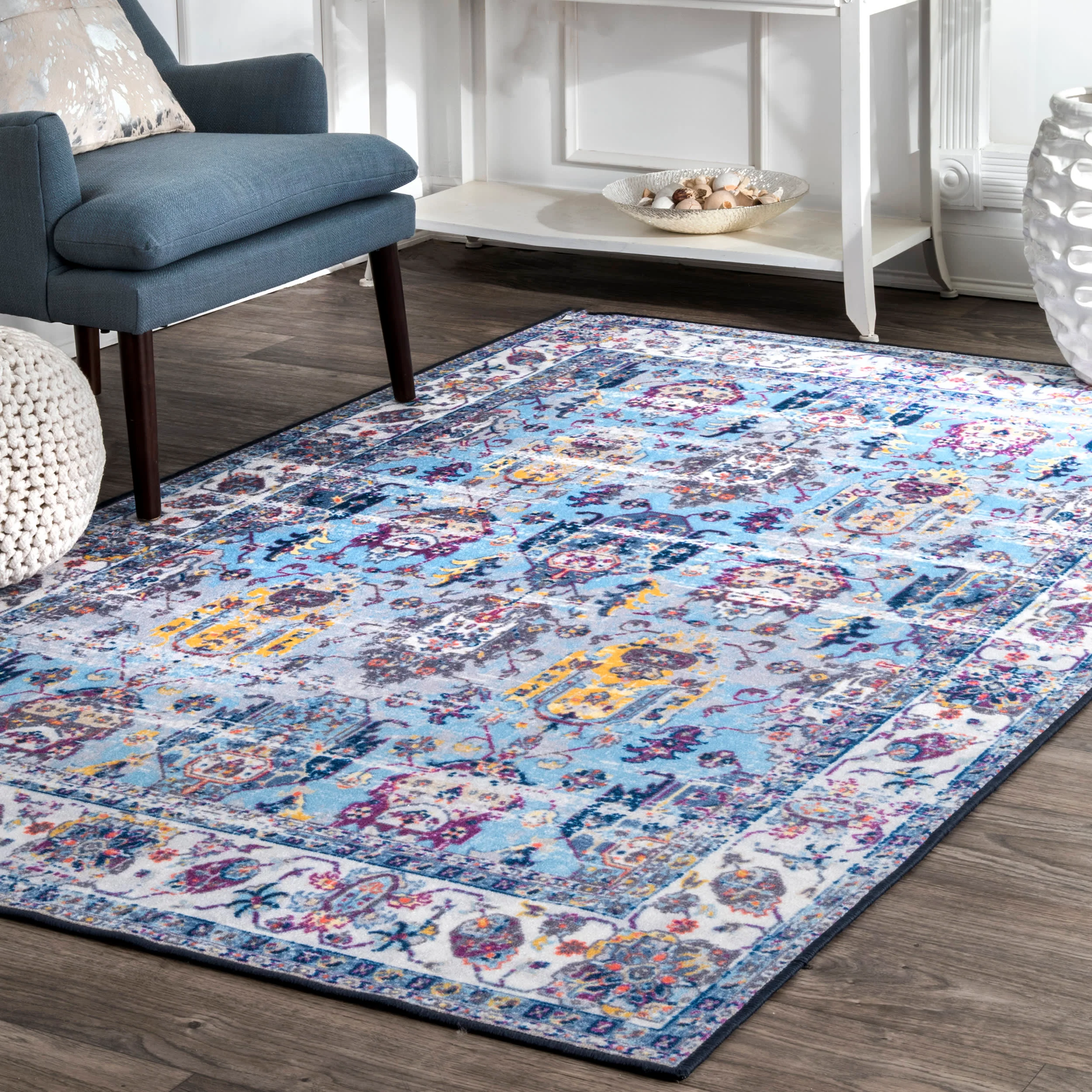 Fading Armorial Oriental Rug | Light Blue - Image 2