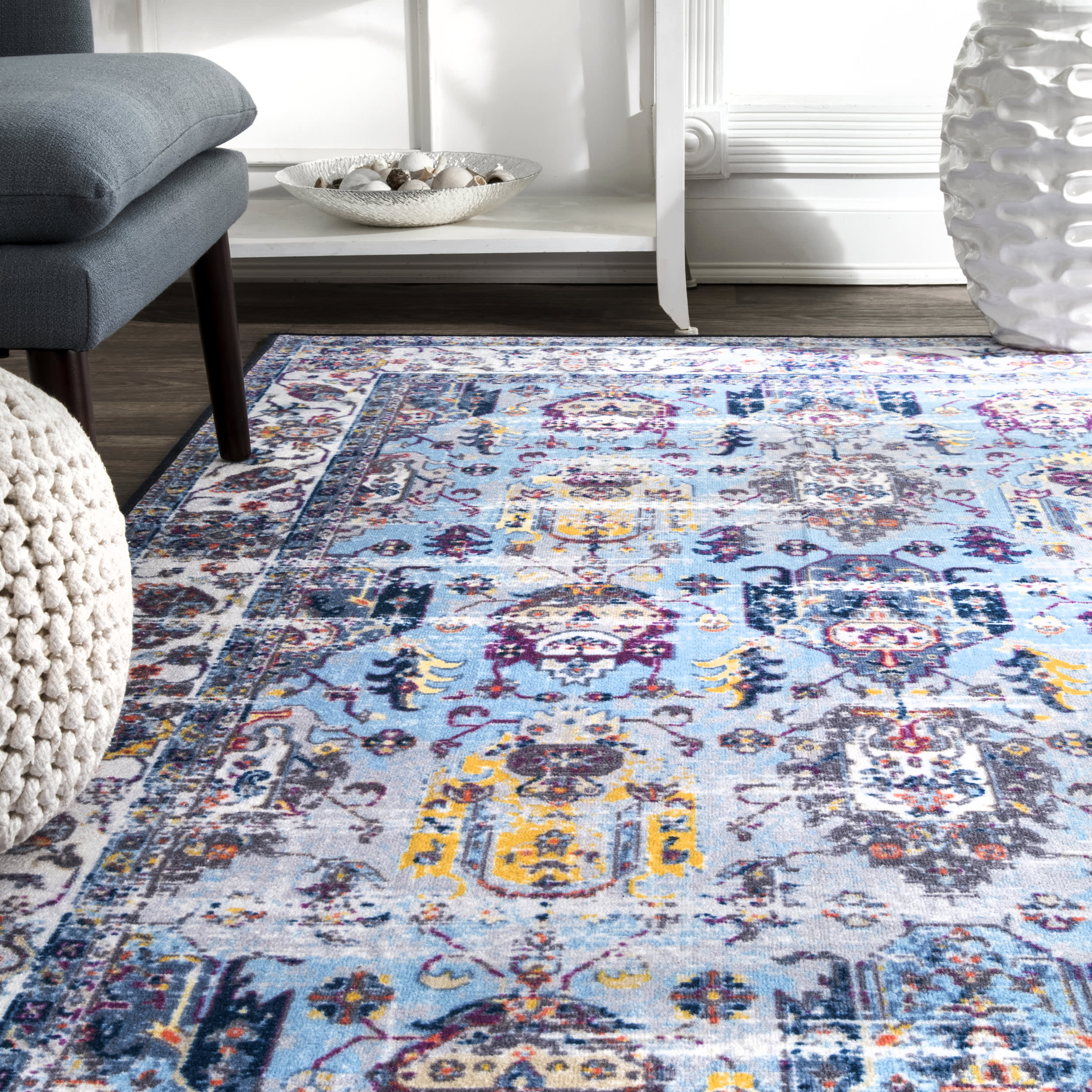 Fading Armorial Oriental Rug | Light Blue - Image 4