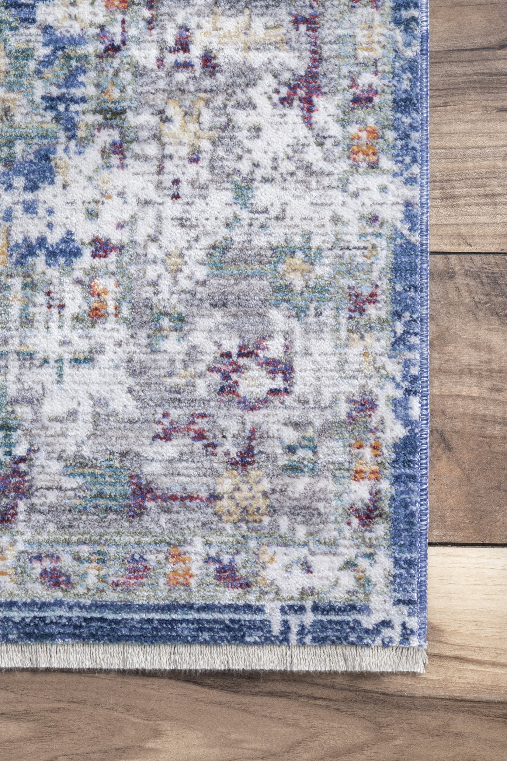 Fading Floral Fringe Rug | Blue - Image 3
