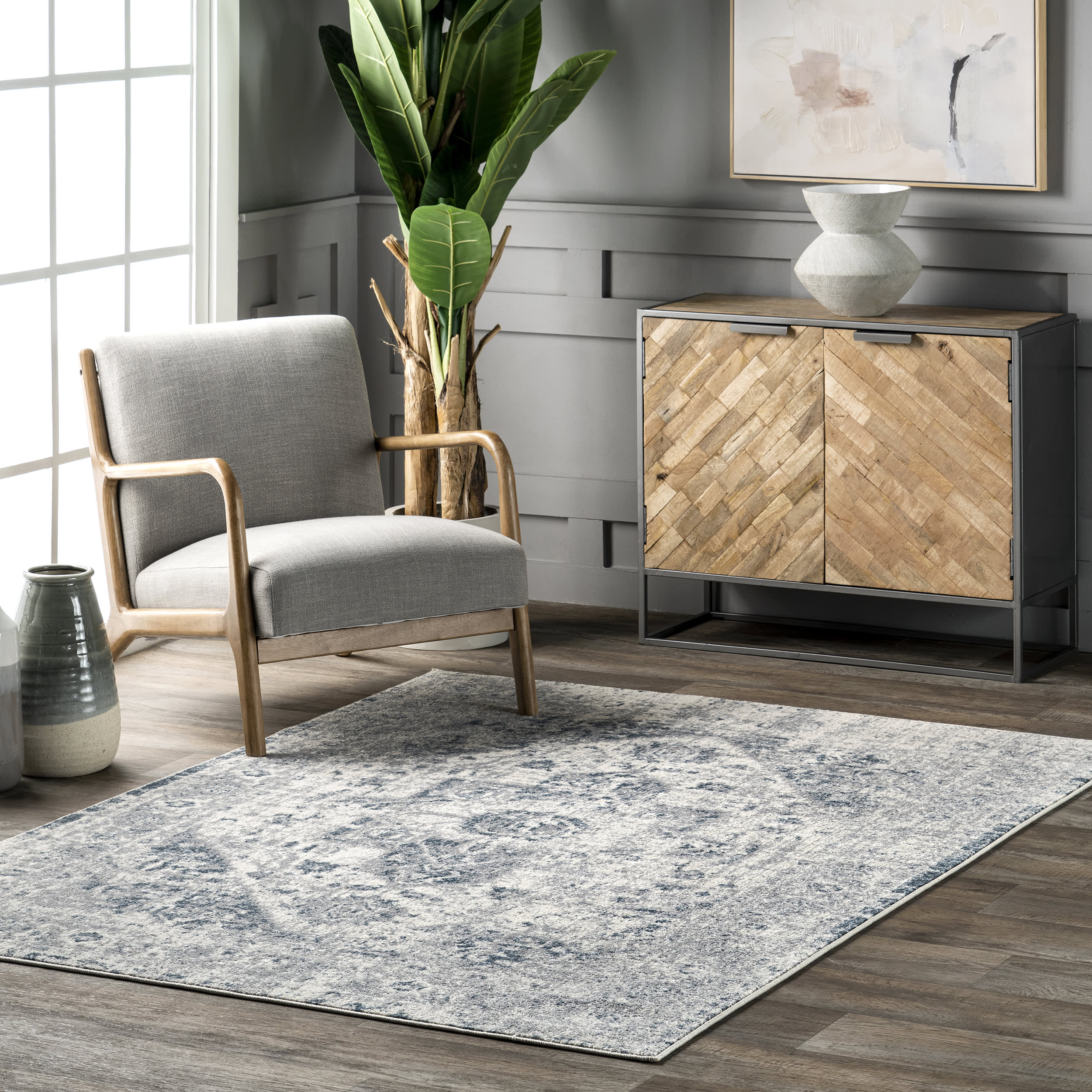Fading Herati Medallion Rug | Light Blue - Image 2