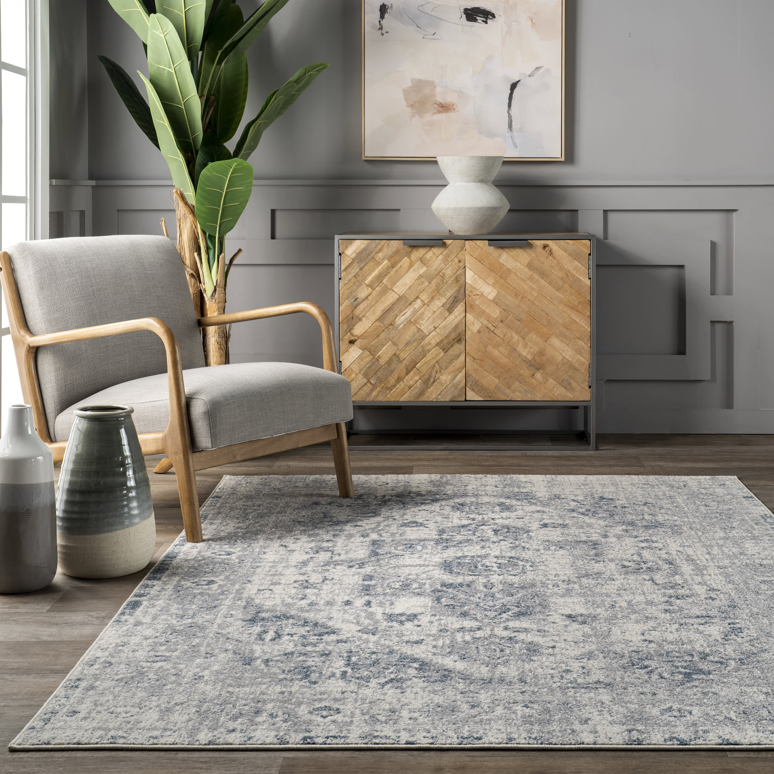 Fading Herati Medallion Rug | Light Blue - Image 4