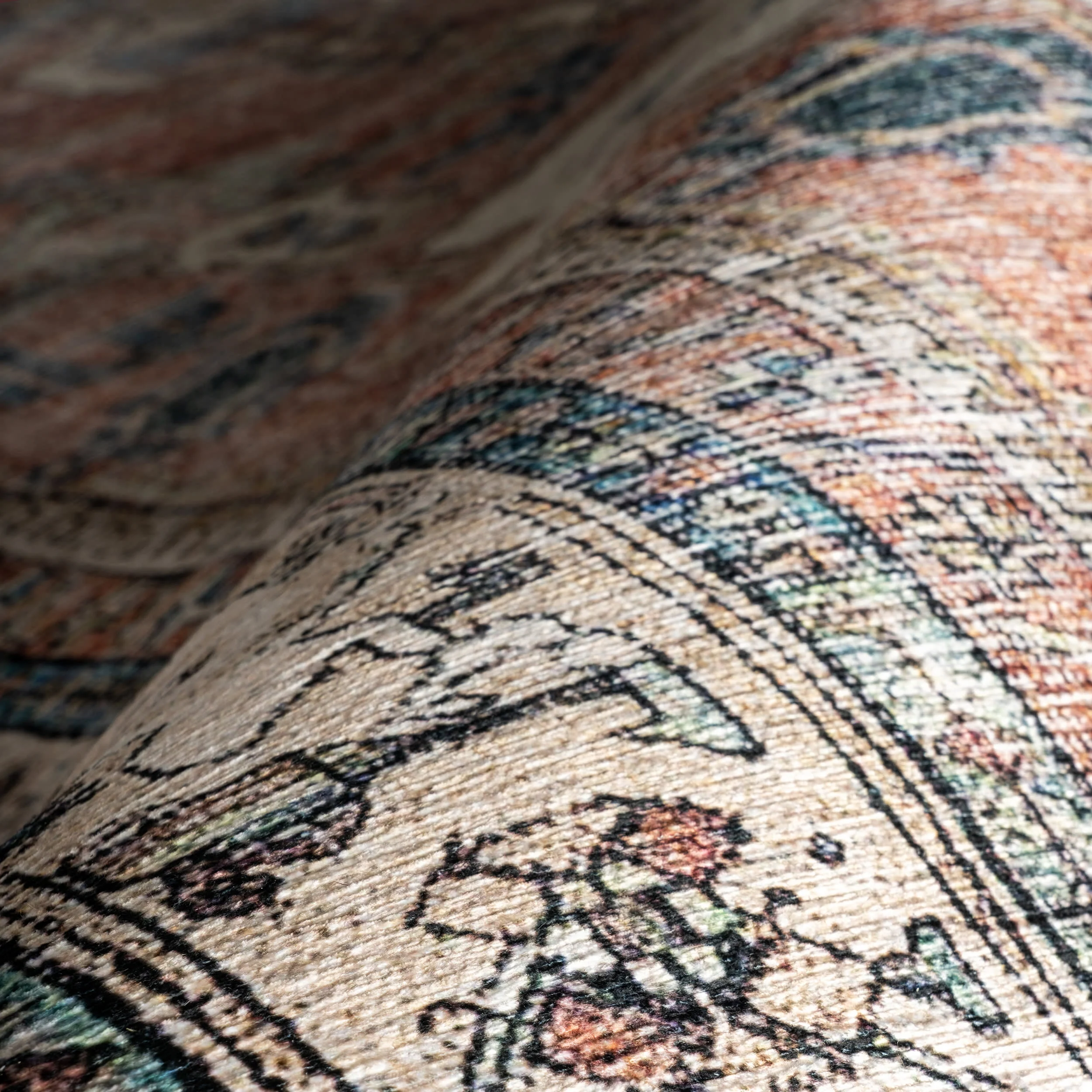Fading Oriental Spill Proof Washable Rug | Light Rust - Image 3