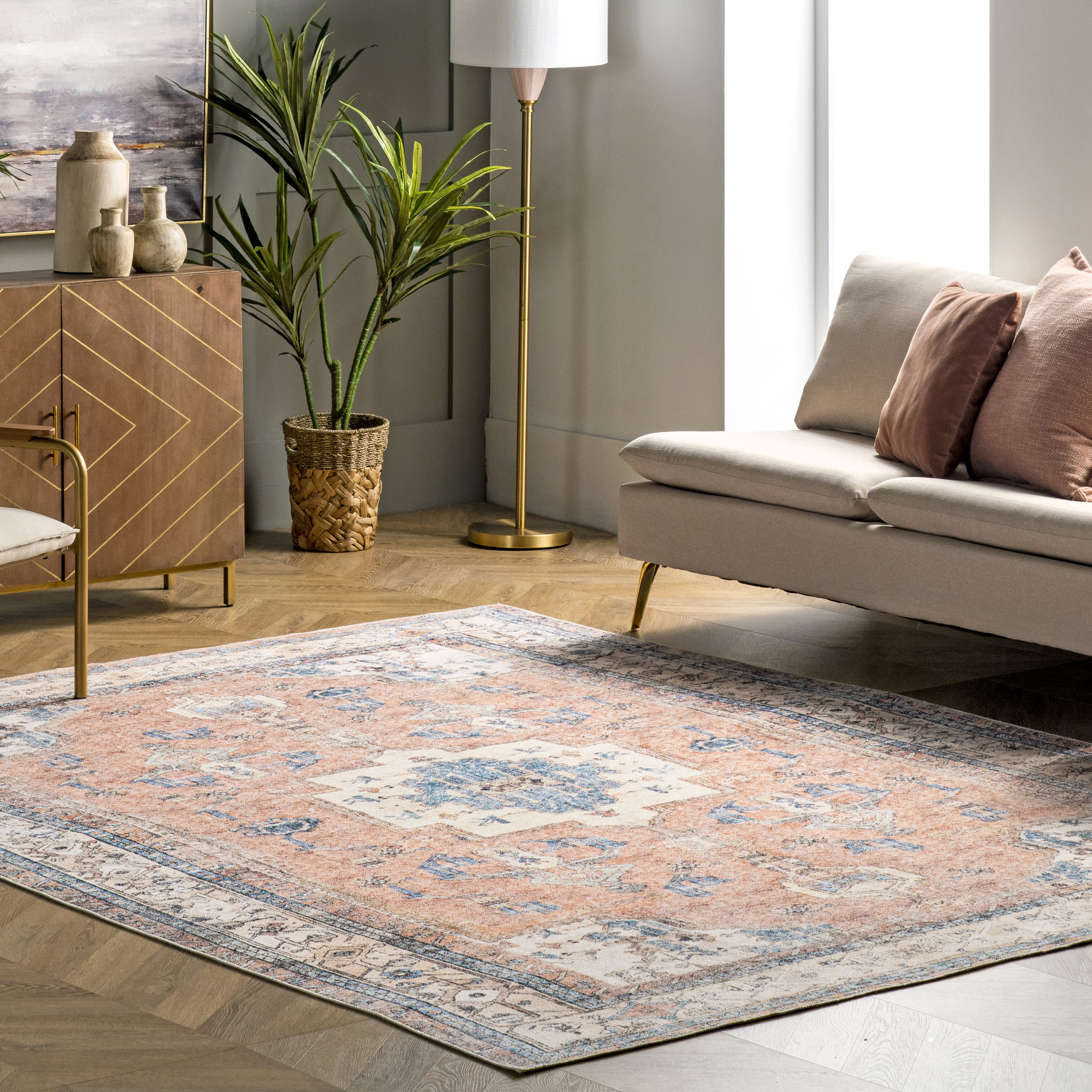 Fading Oriental Washable Rug | Light Rust - Image 2