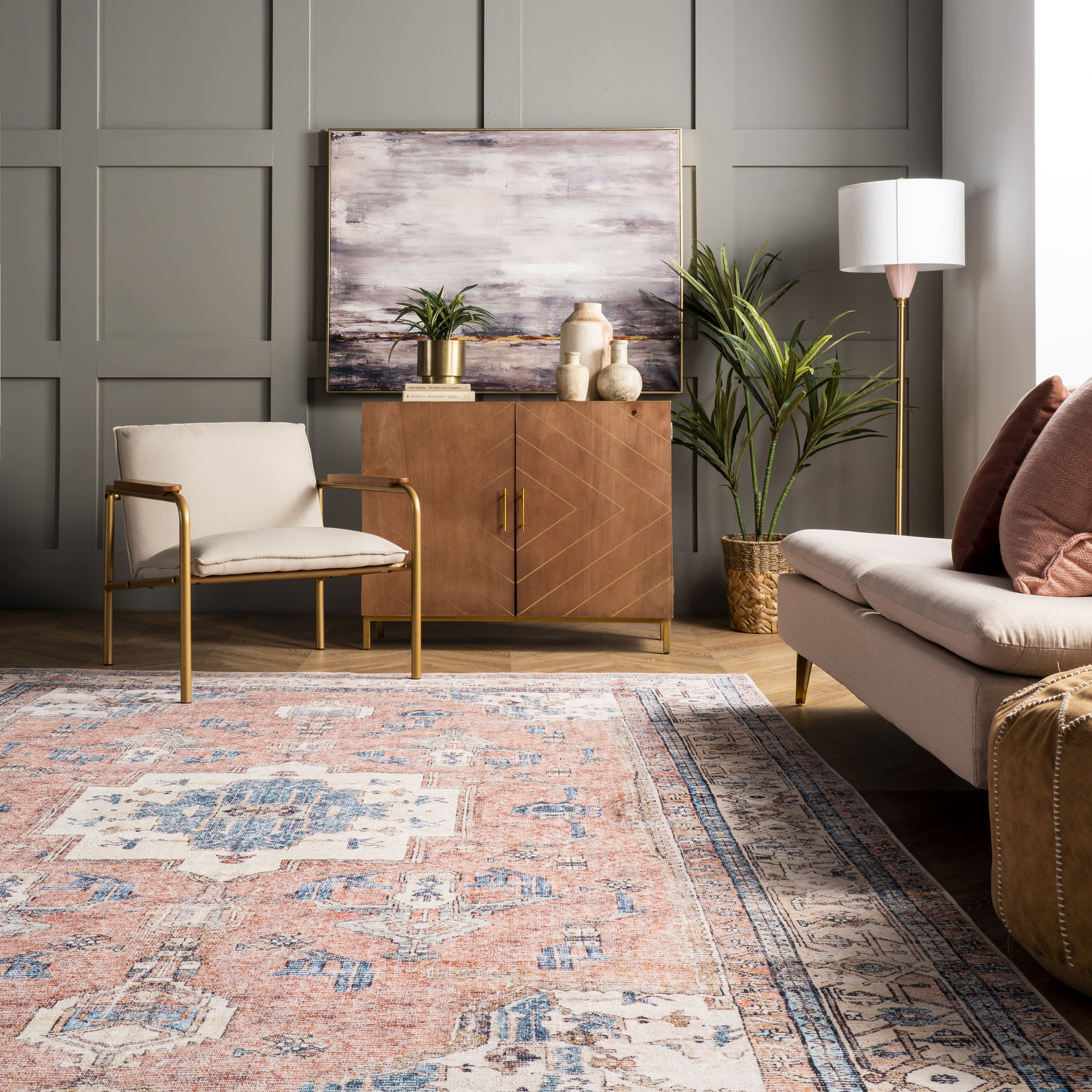 Fading Oriental Washable Rug | Light Rust - Image 4