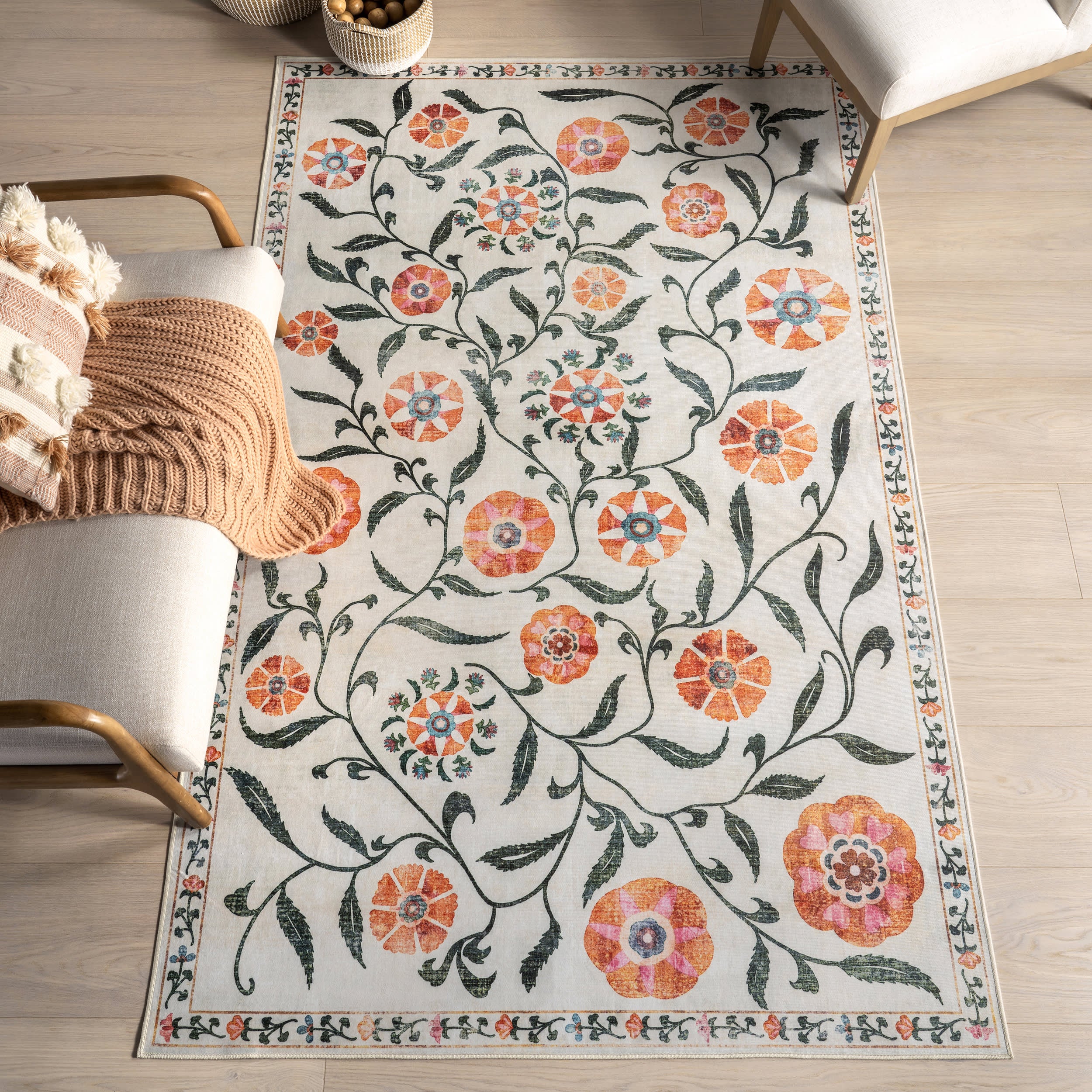 Fairway Floral Washable Rug | Ivory - Image 2
