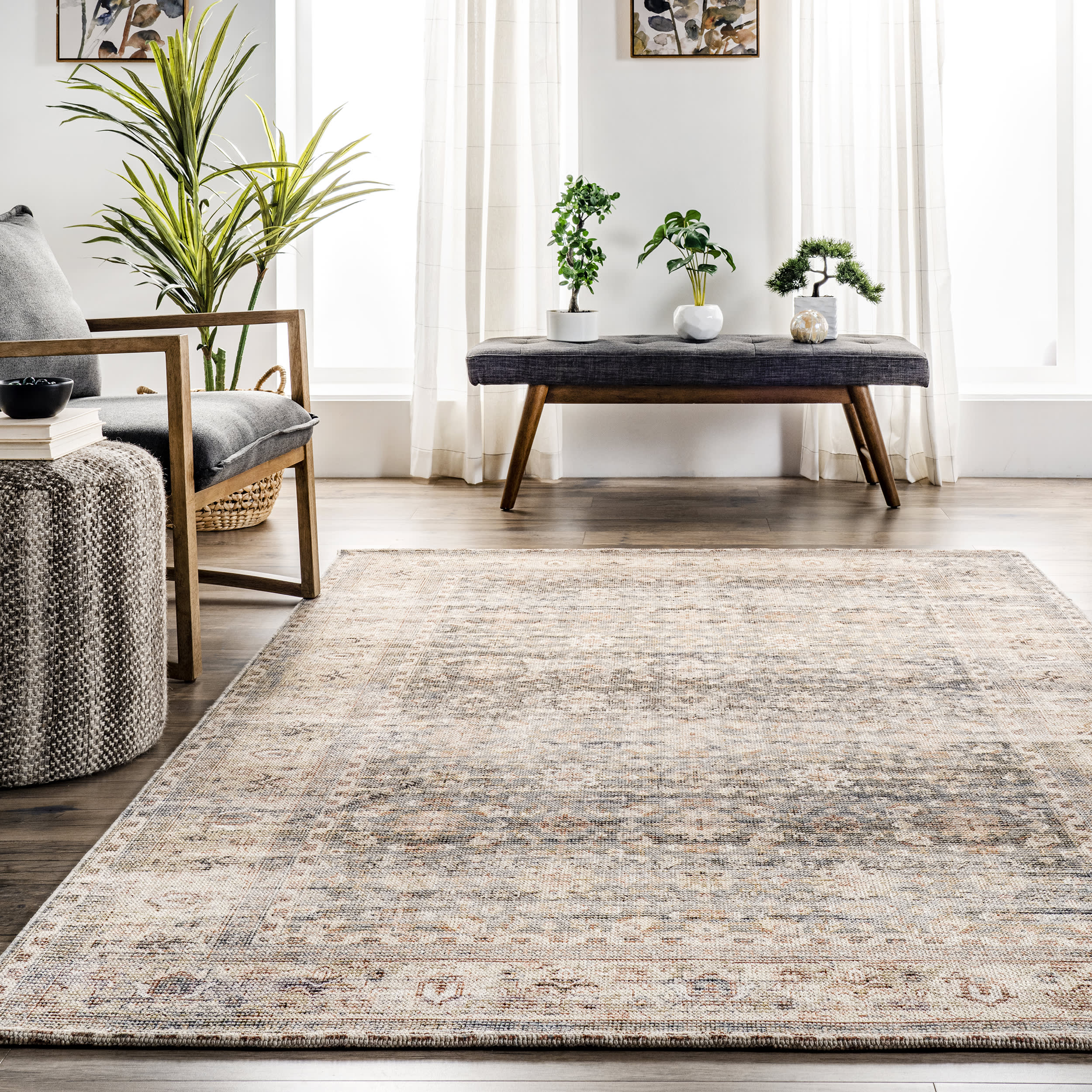 Fannie Cotton-Blend Vintage Rug | Beige - Image 4