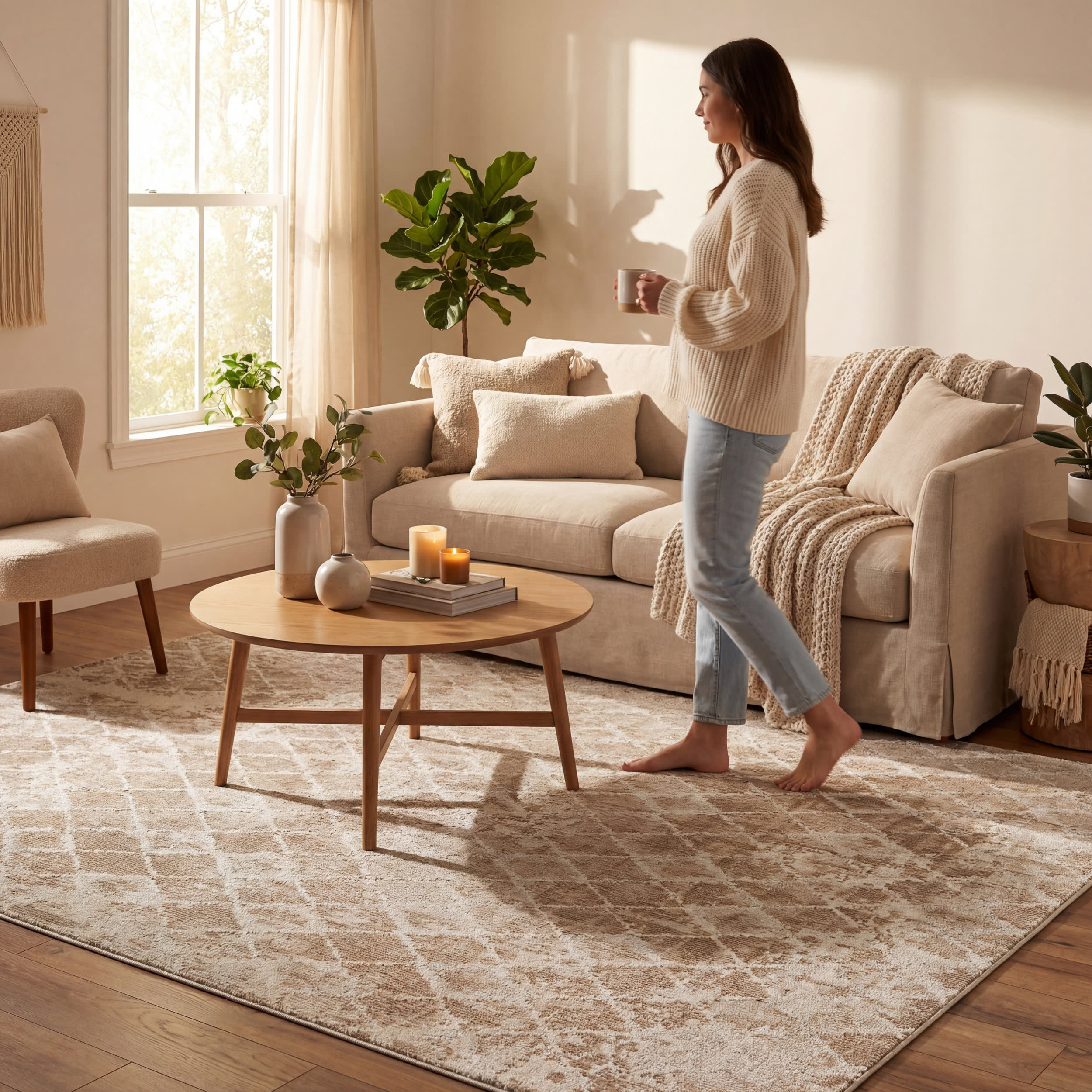 Farmline Rustic Diamond Washable Rug | Tan - Image 9