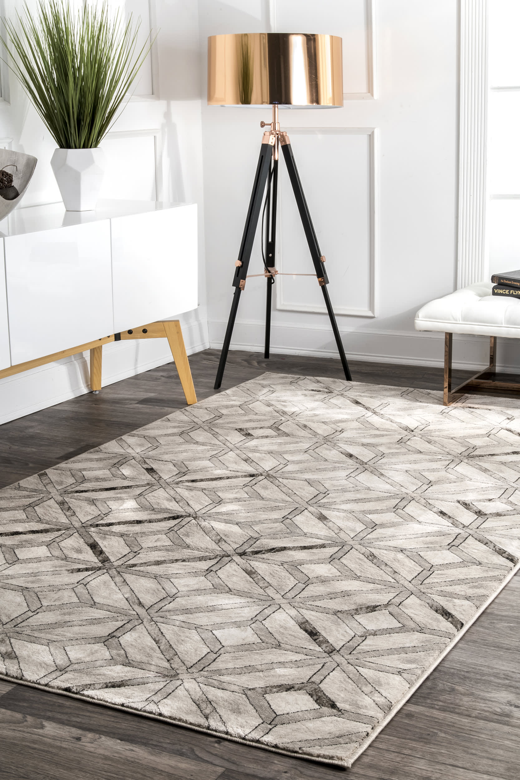 Faux Cowhide Diamond Tiles Rug | Beige - Image 2