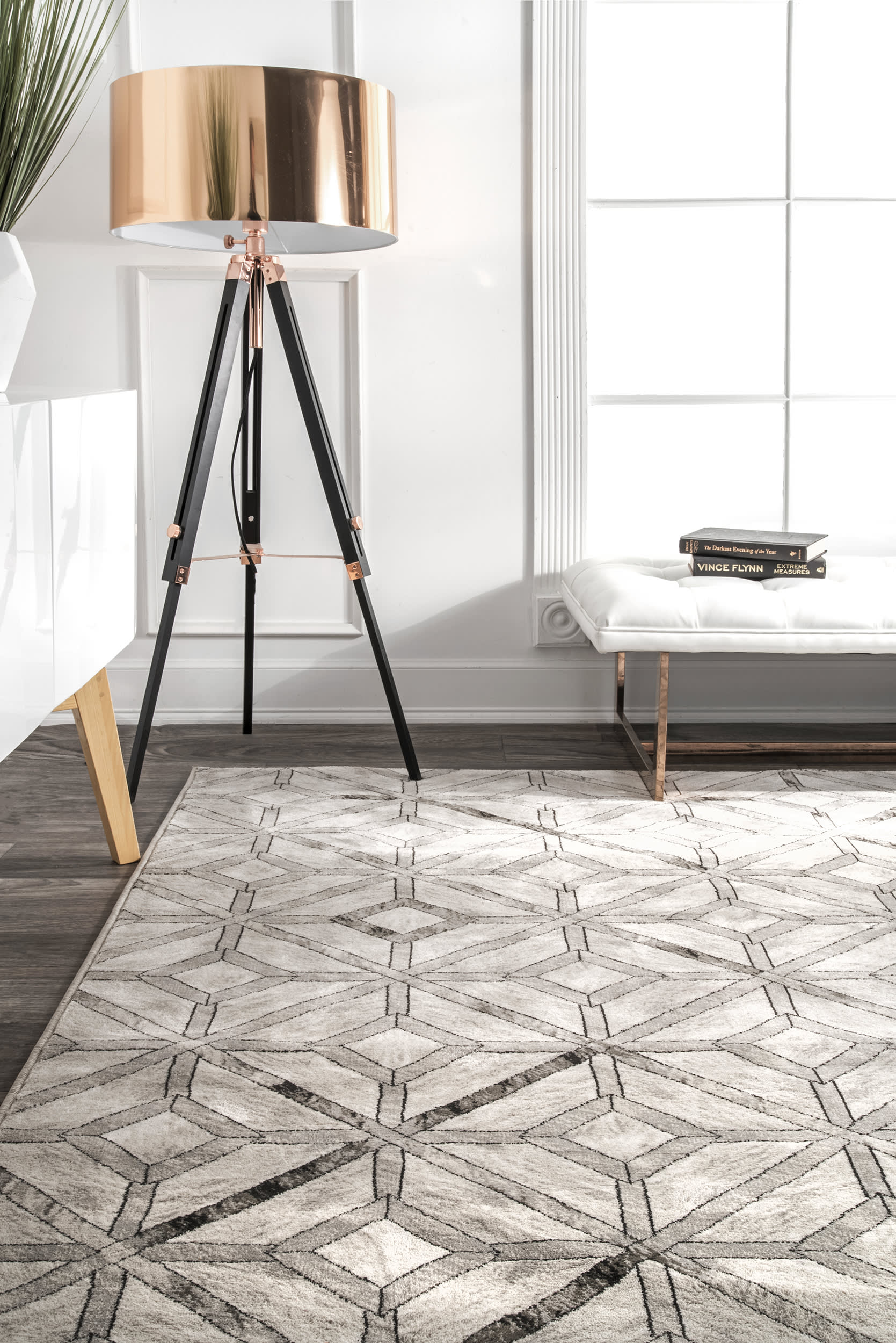 Faux Cowhide Diamond Tiles Rug | Beige - Image 4