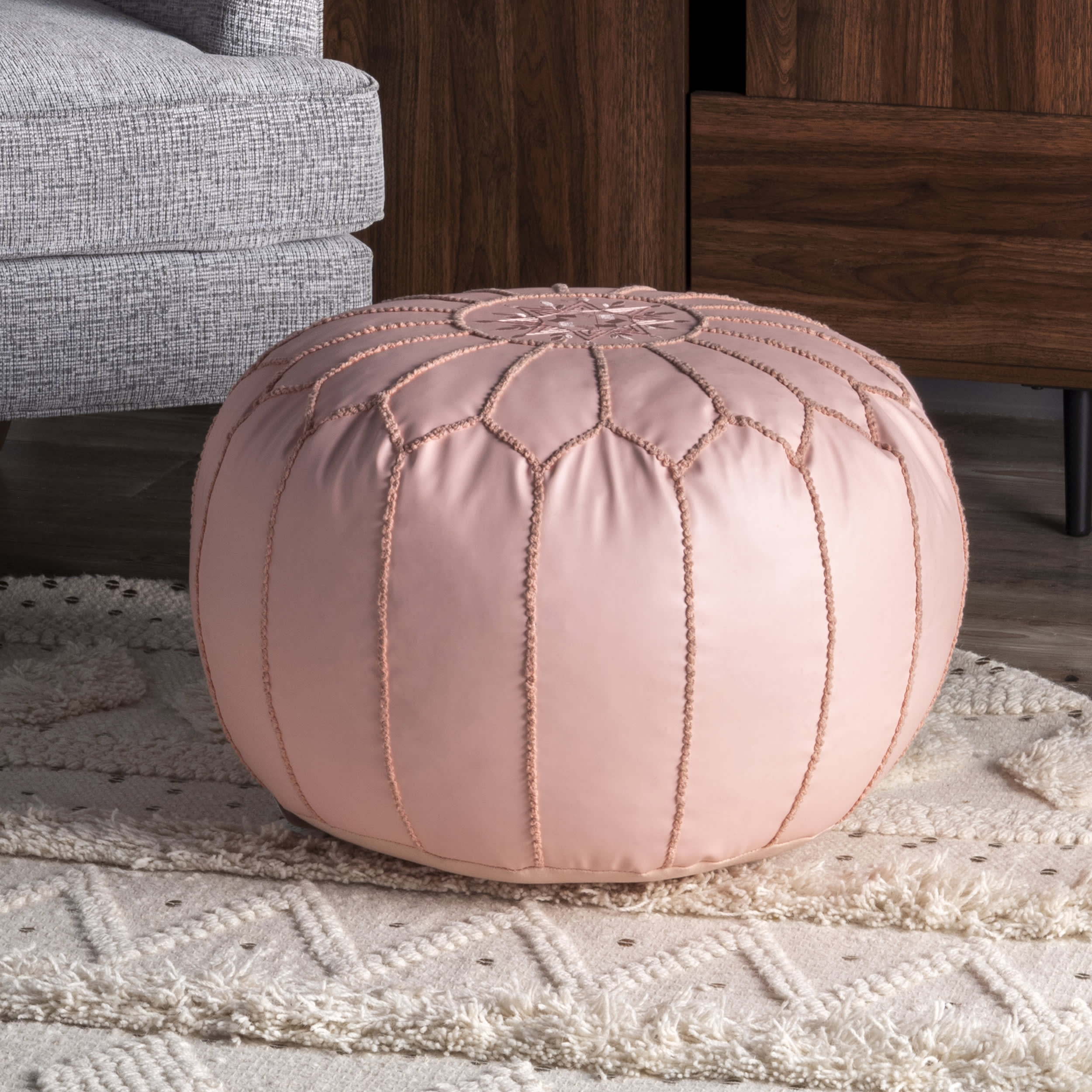 Faux Leather Pouf | Baby Pink - Image 3