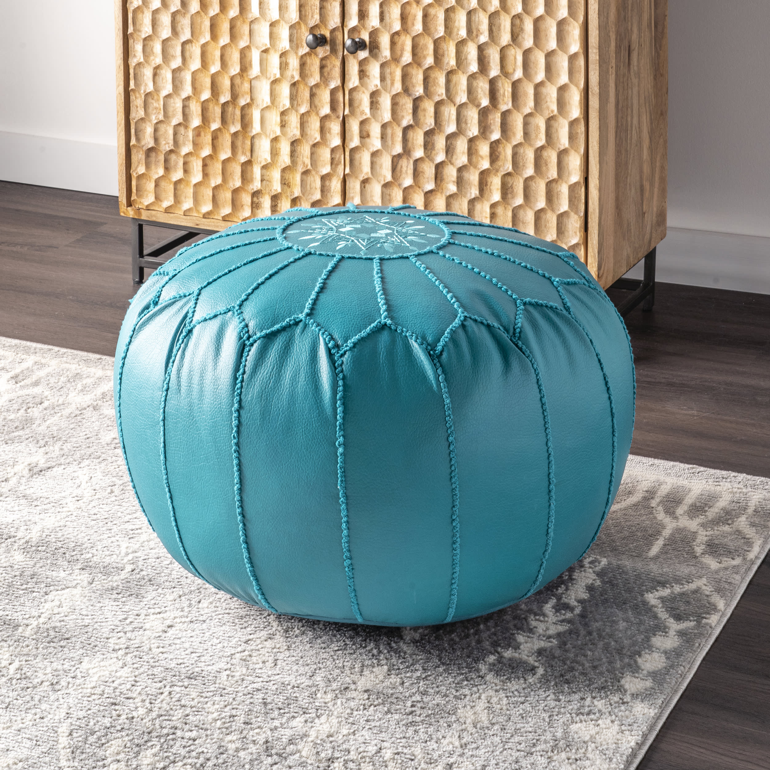 Faux Leather Pouf | Blue - Image 2
