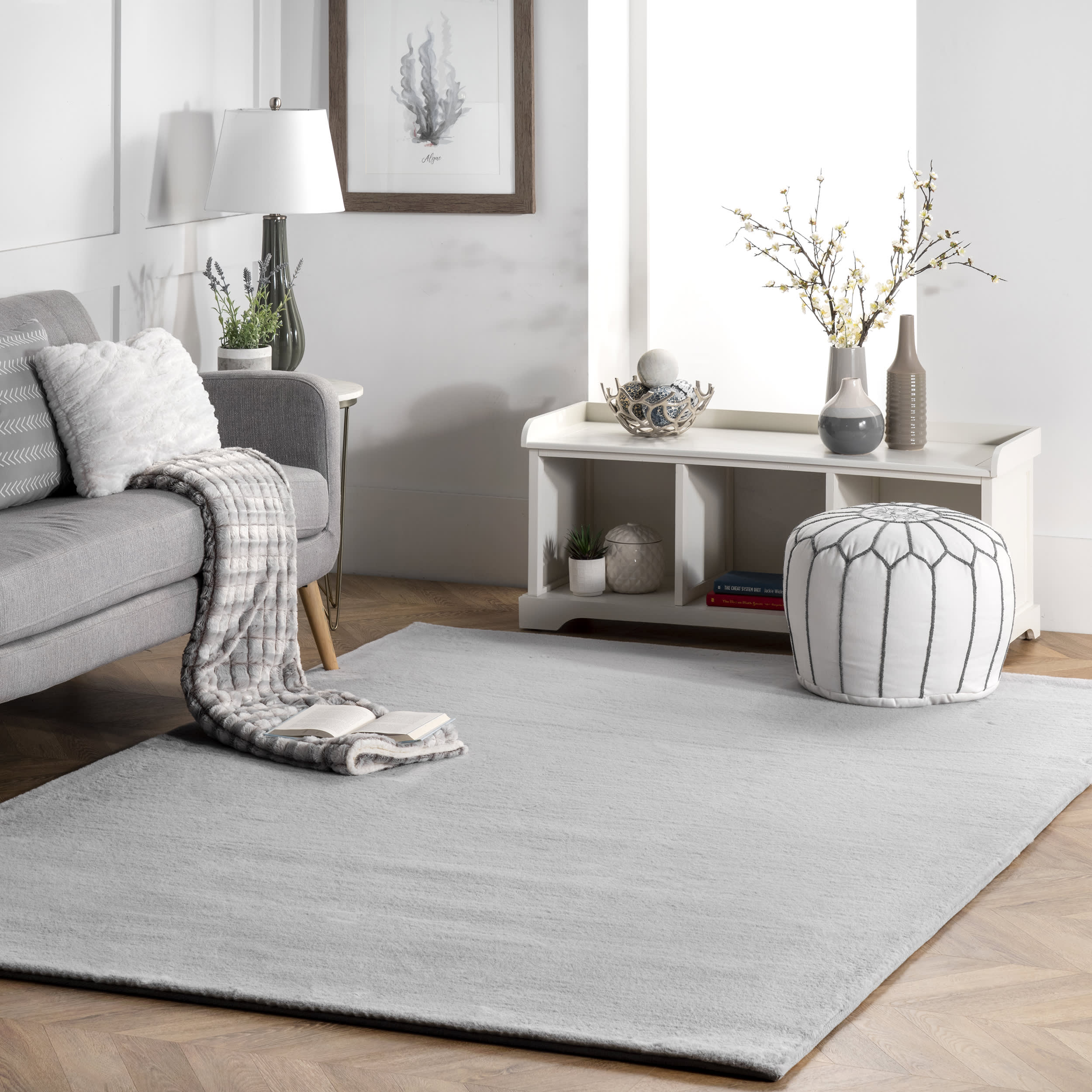 Faux Rabbit Shag Rug | Light Grey - Image 2