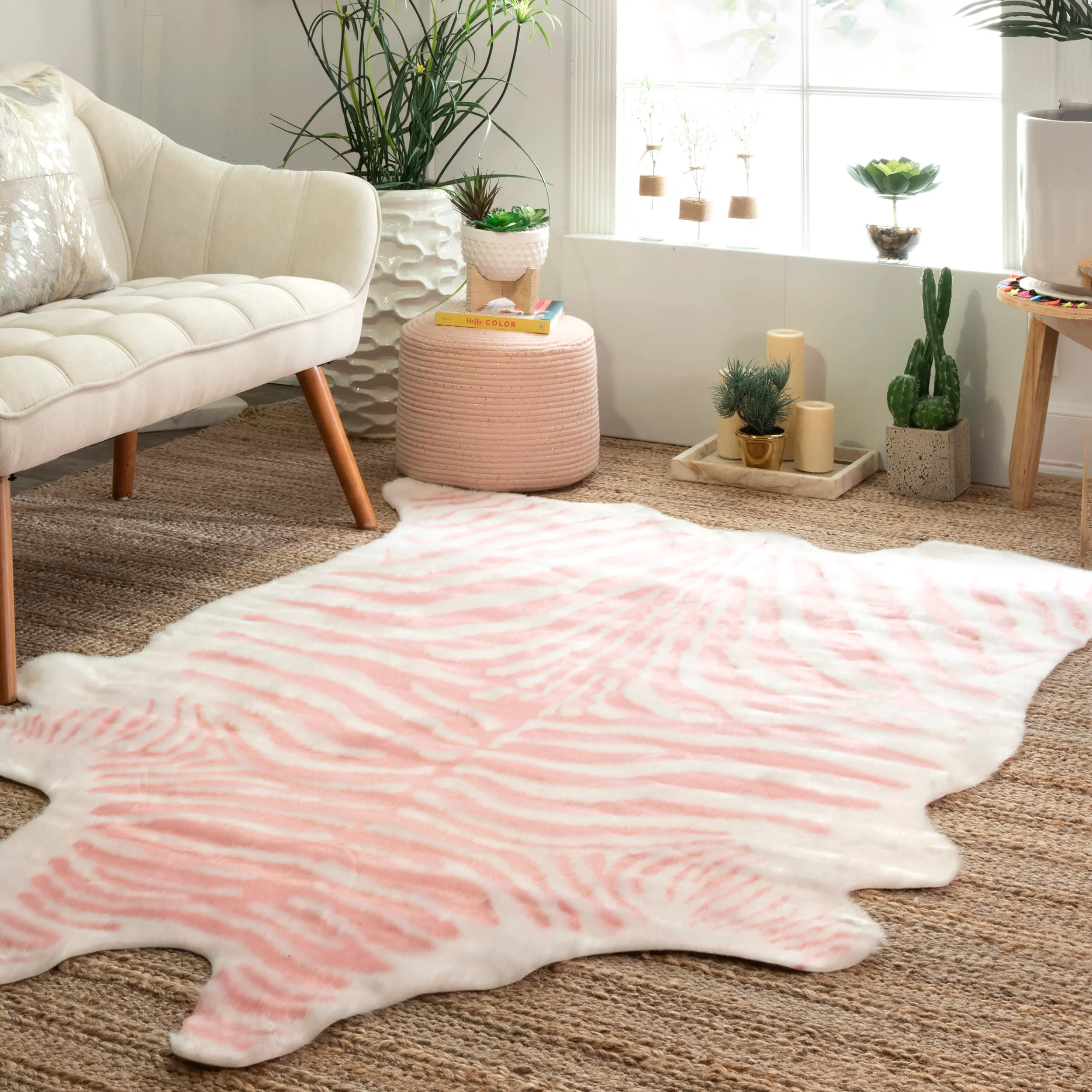Faux Zebra Hide Rug | Pink - Image 2