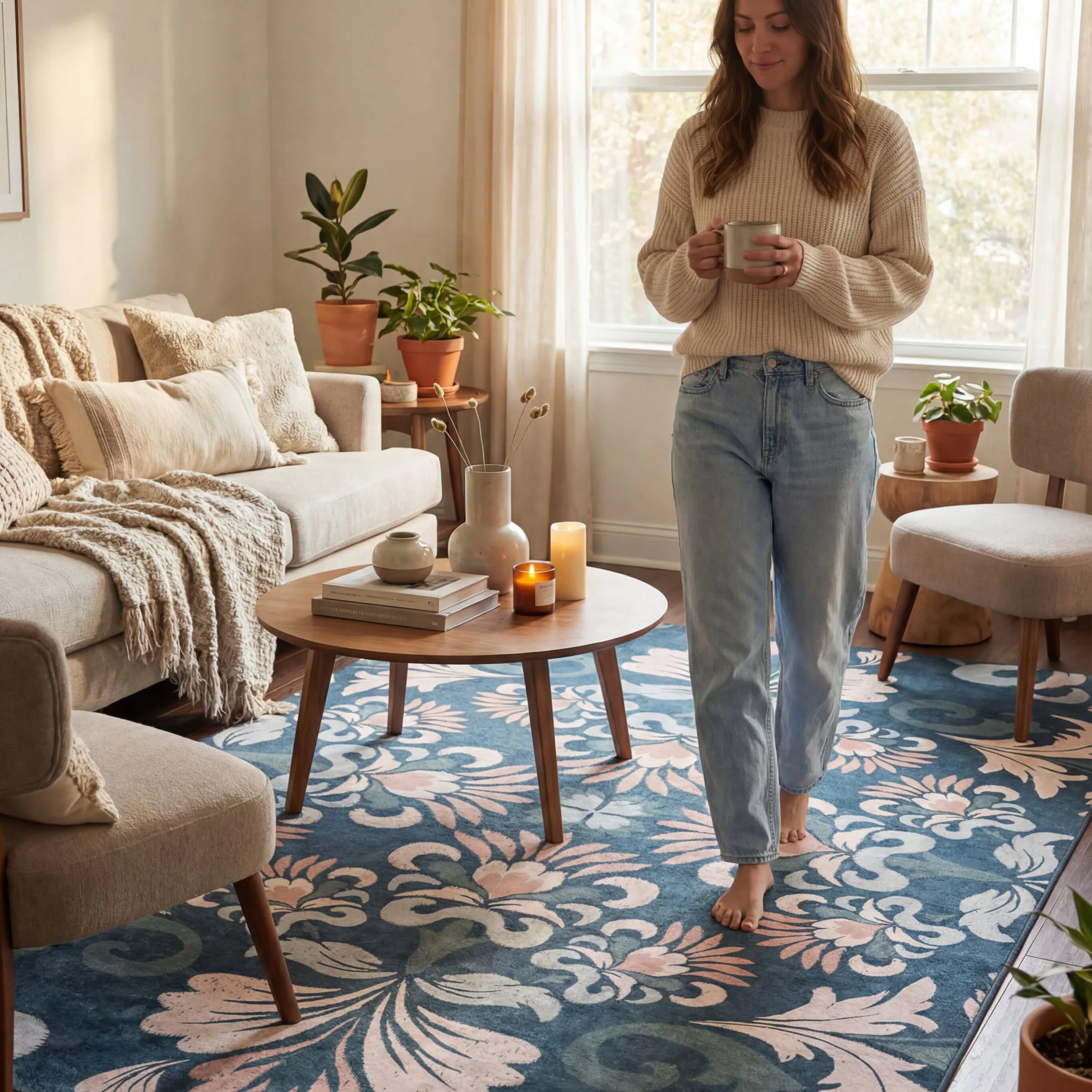 Fayna Floral Washable Rug | Green - Image 9
