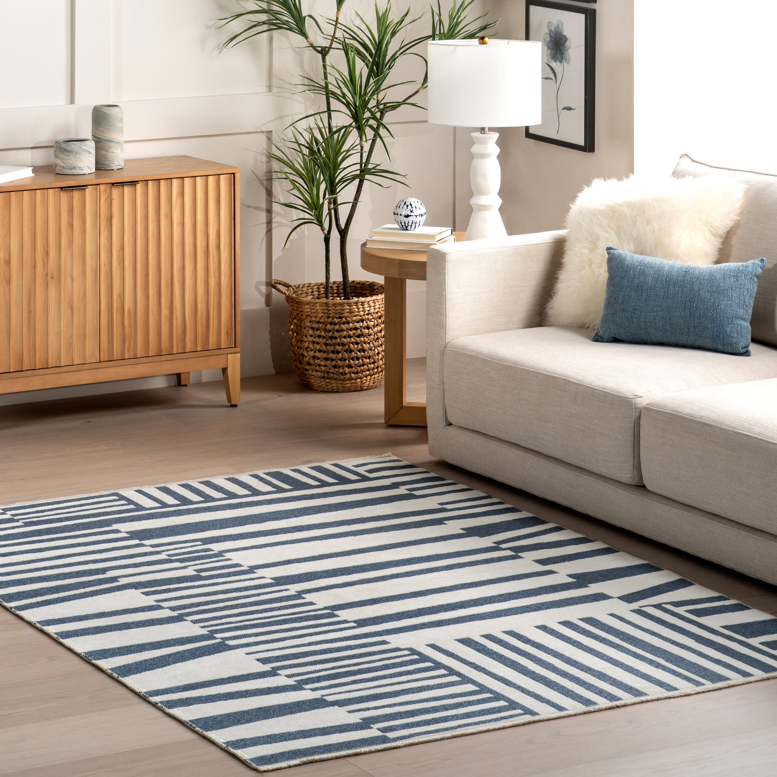 Felipa Abstract Reversible Washable Rug | Blue - Image 2