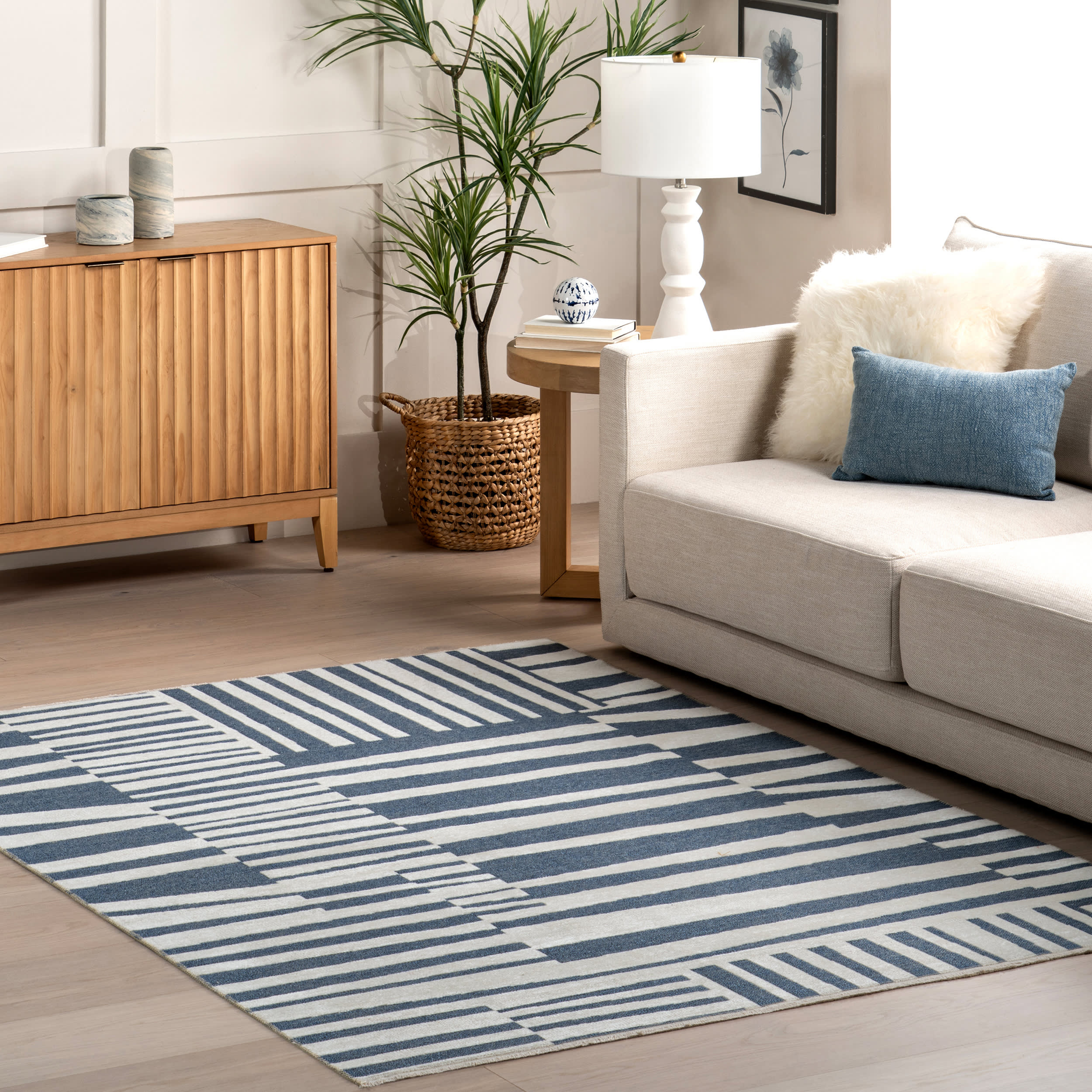 Felipa Abstract Reversible Washable Rug | Blue - Image 9