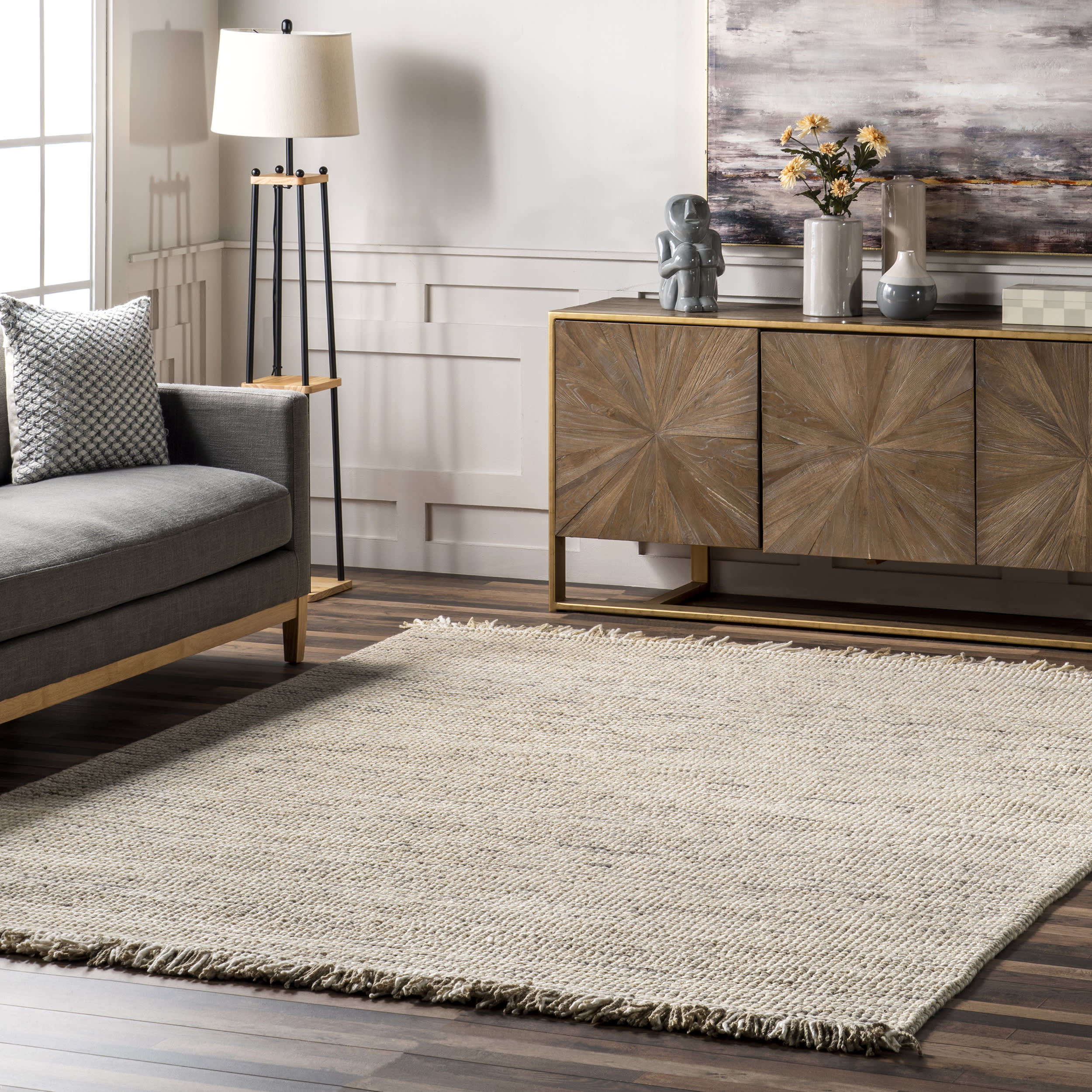 Felted Wool Tasseled Rug | Beige - Image 2